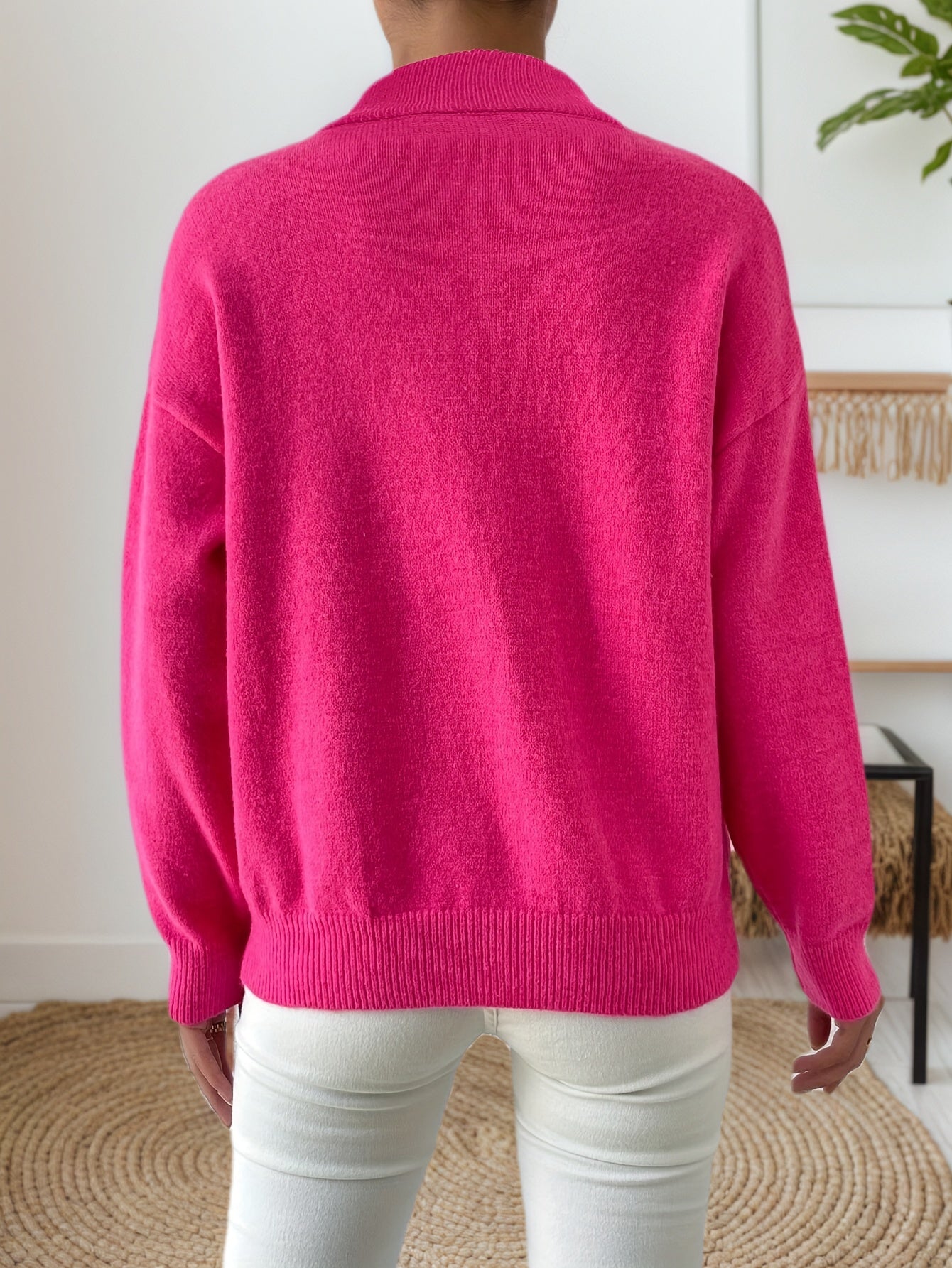 Cakulo FallFreshness Women's Solid Color Round Neck Dropped Shoulder Knitted Pullover Sweater Chic Elegance Everyday Wear Soft Fabri