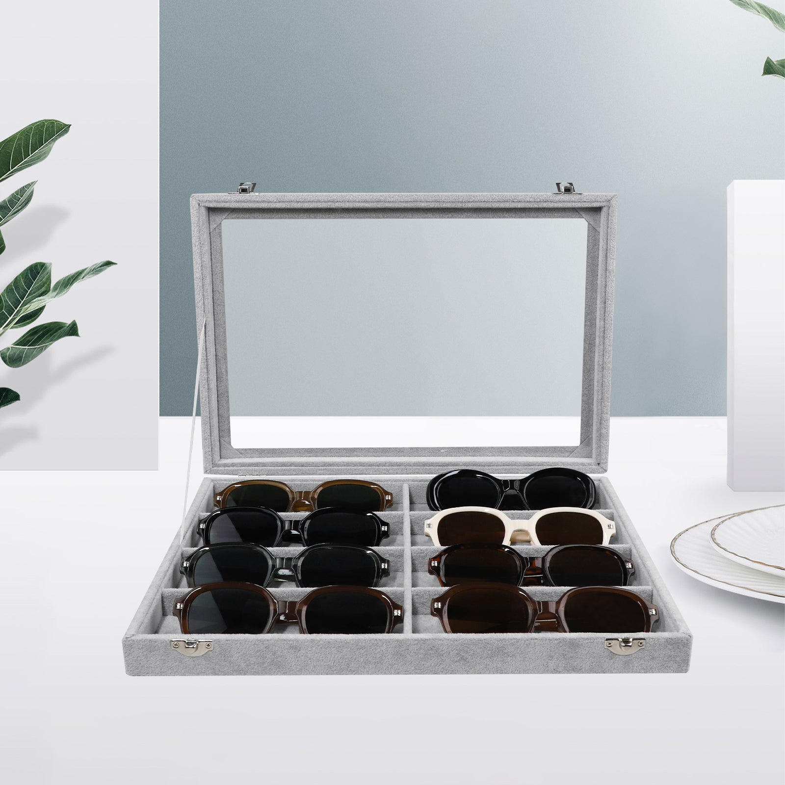 Velvet Jewelry Organizer Tray with Clear Lid Stores Bracelets Rings Earrings
