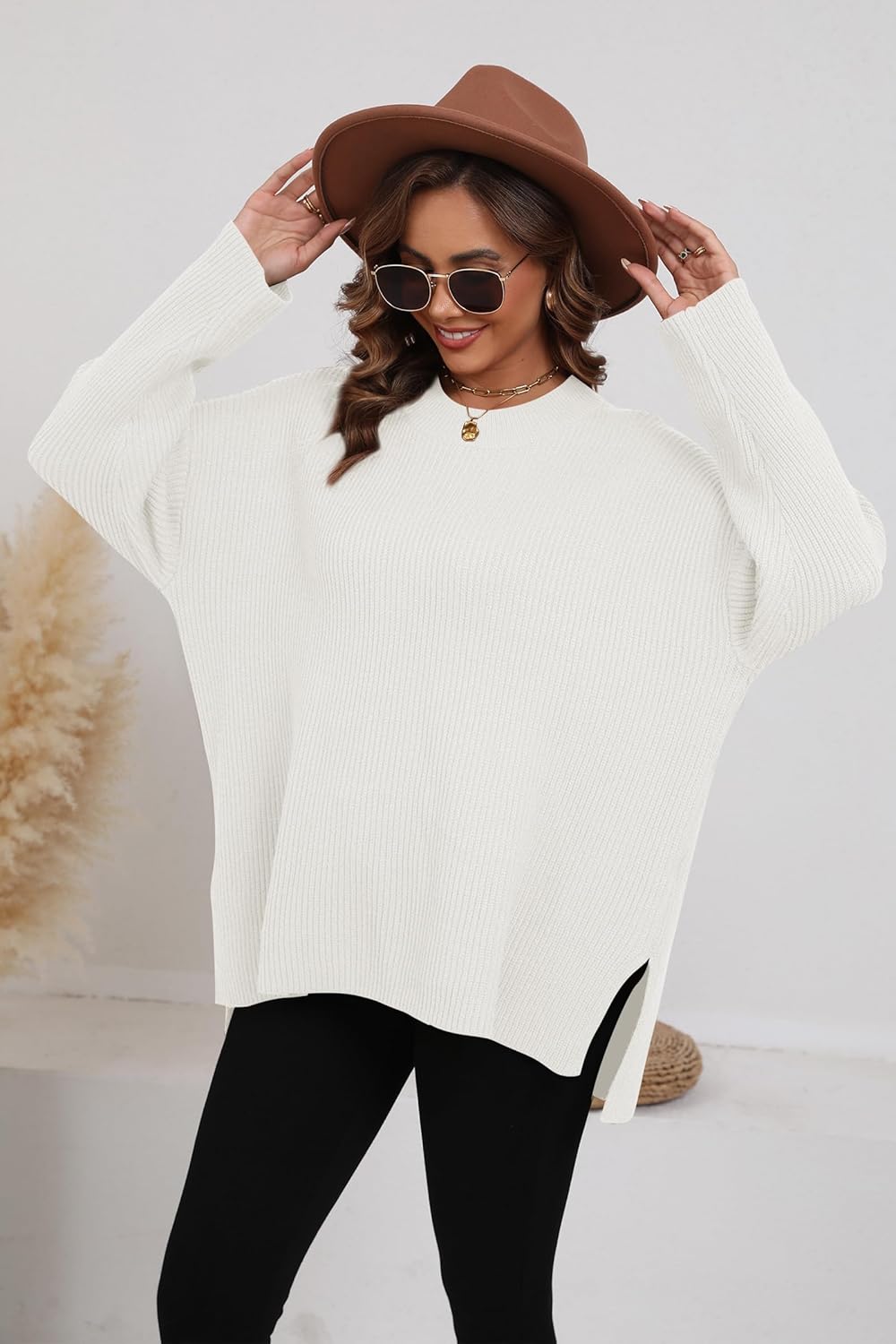 CAKULO Women's Batwing Oversized Loose Fall Knitted Pullover
