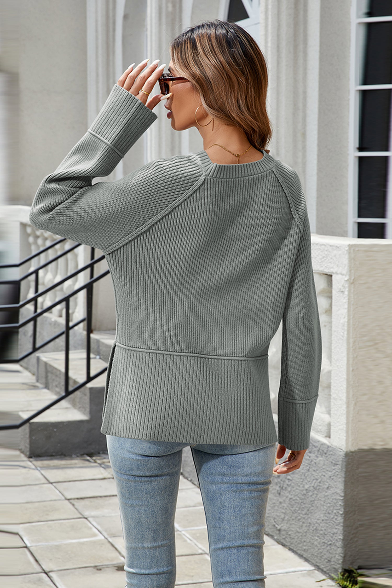 Cakulo Women's Fall Oversized Ribbed Crew Neck Sweater