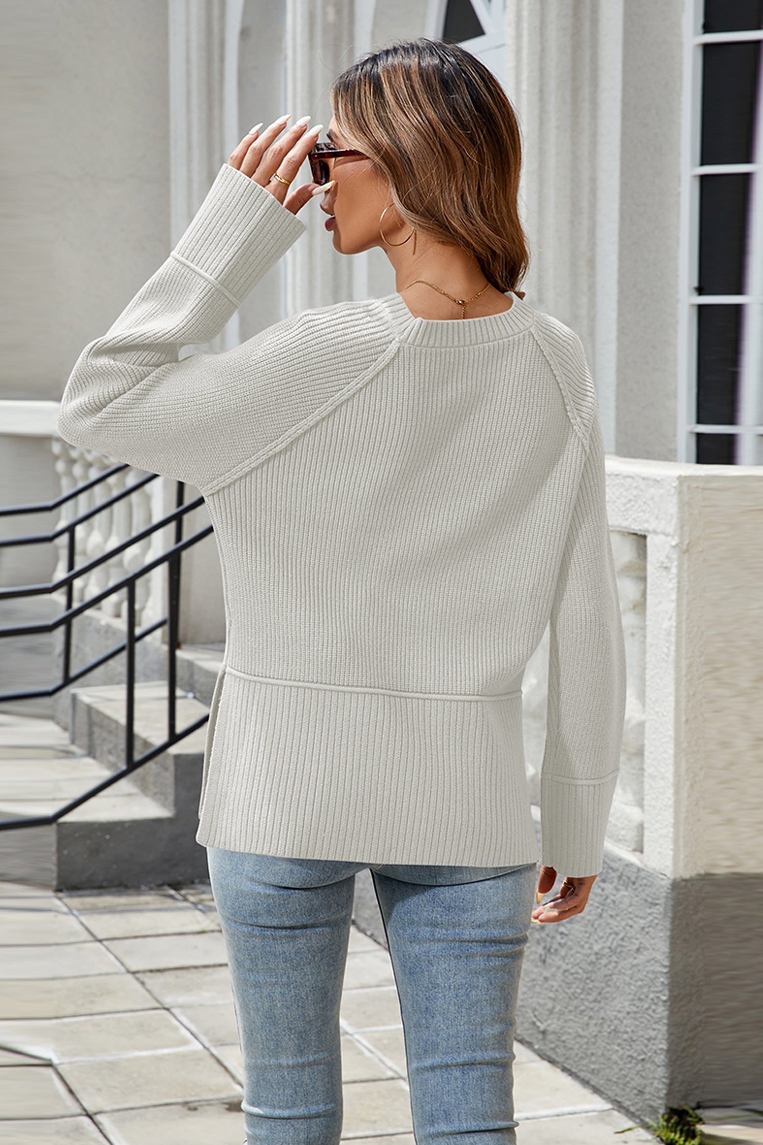 Cakulo Women's Fall Oversized Ribbed Crew Neck Sweater