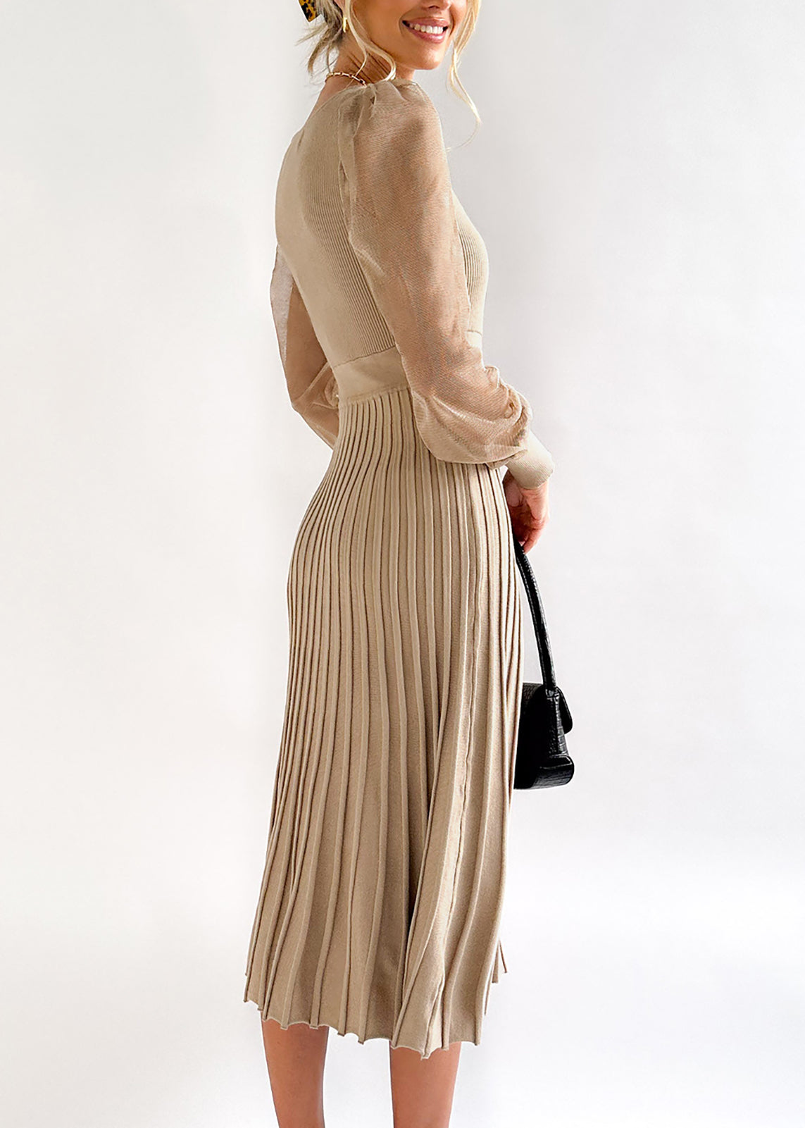 Cakulo Women's Knit Dress Elegant Sheer Long Sleeve