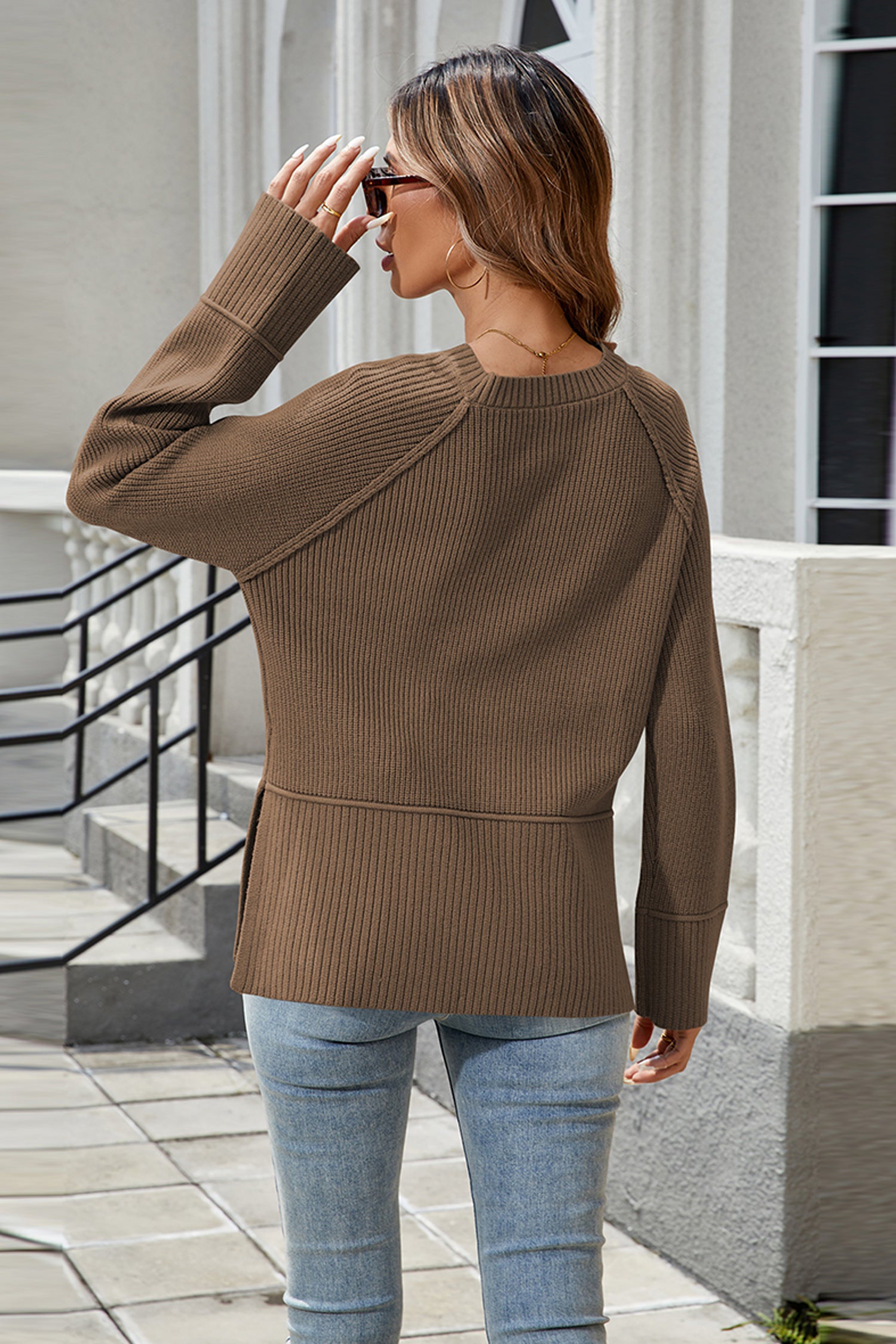Cakulo Women's Fall Oversized Ribbed Crew Neck Sweater