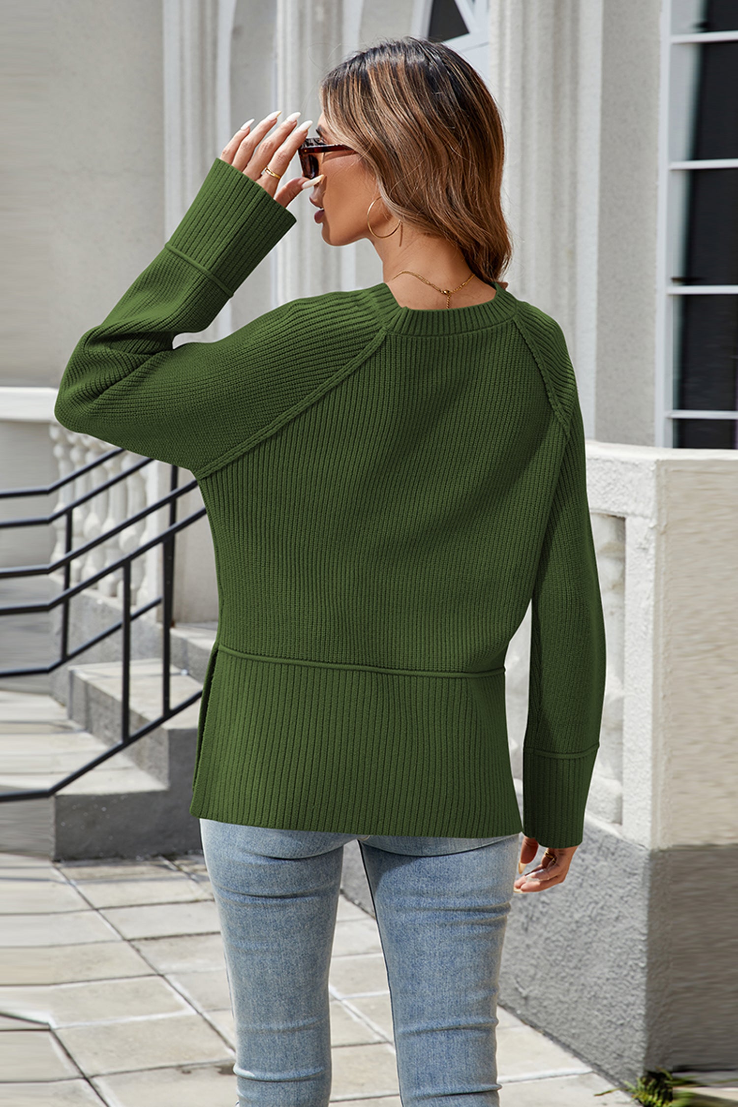 Cakulo Women's Fall Oversized Ribbed Crew Neck Sweater