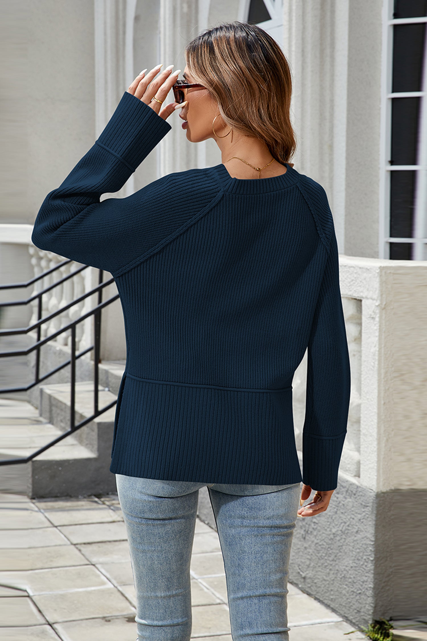 Cakulo Women's Fall Oversized Ribbed Crew Neck Sweater