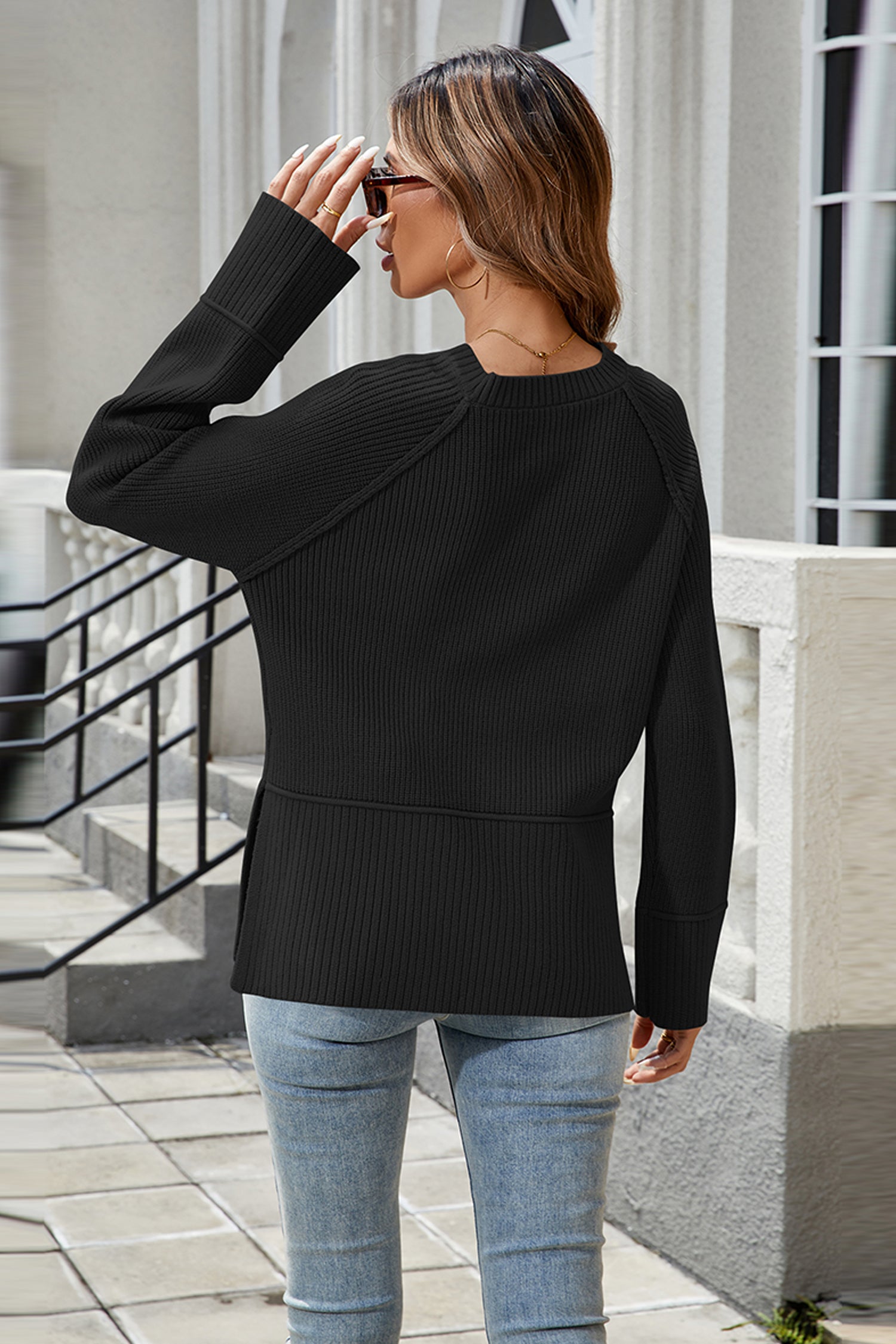 Cakulo Women's Fall Oversized Ribbed Crew Neck Sweater