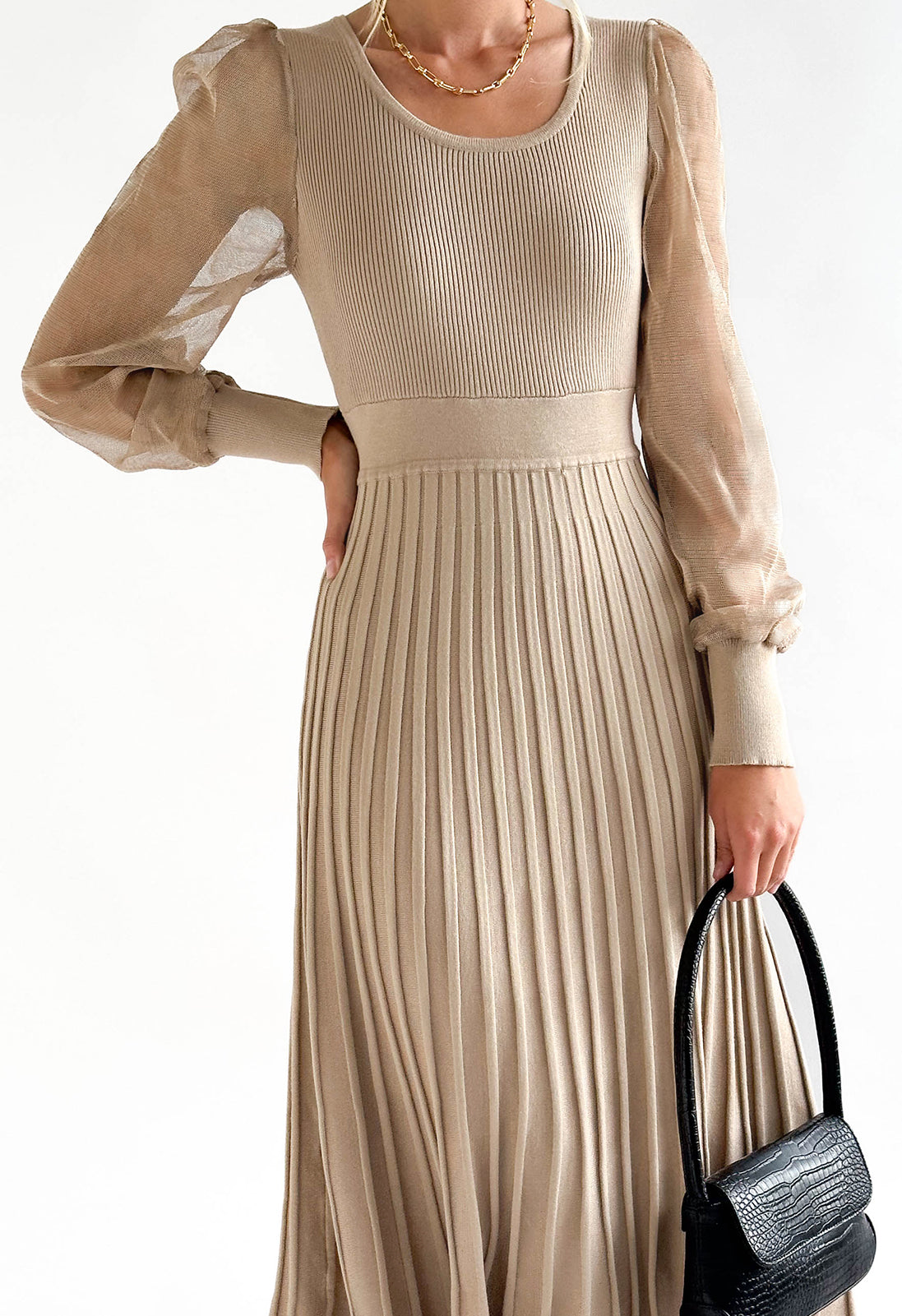 Cakulo Women's Knit Dress Elegant Sheer Long Sleeve