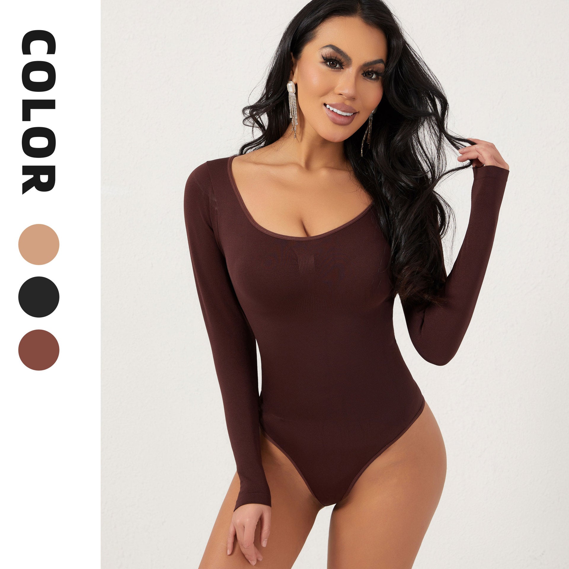 Cakulo Butt-Lifting Waist-Cinching Seamless Short-Sleeve Thong Shapewear Bodysuit