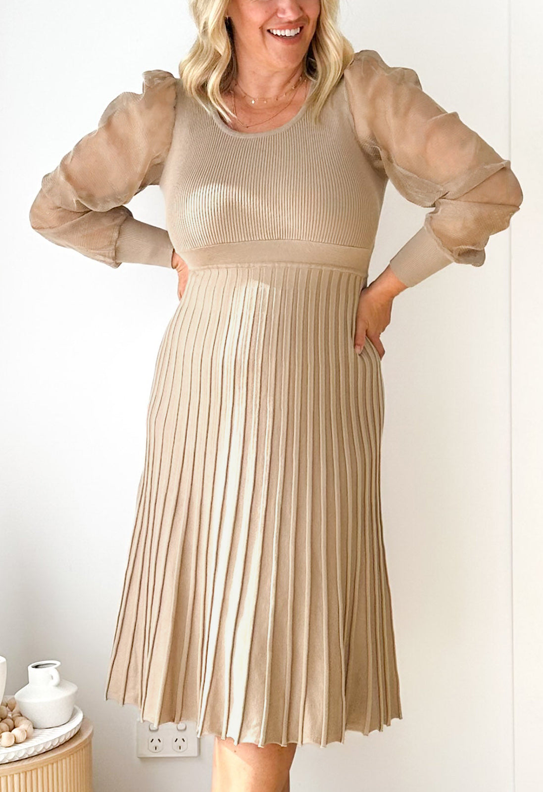 Cakulo Women's Knit Dress Elegant Sheer Long Sleeve