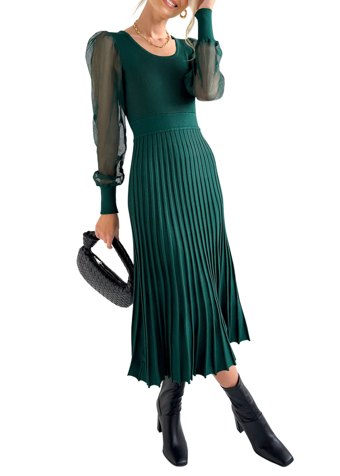 Cakulo Women's Knit Dress Elegant Sheer Long Sleeve