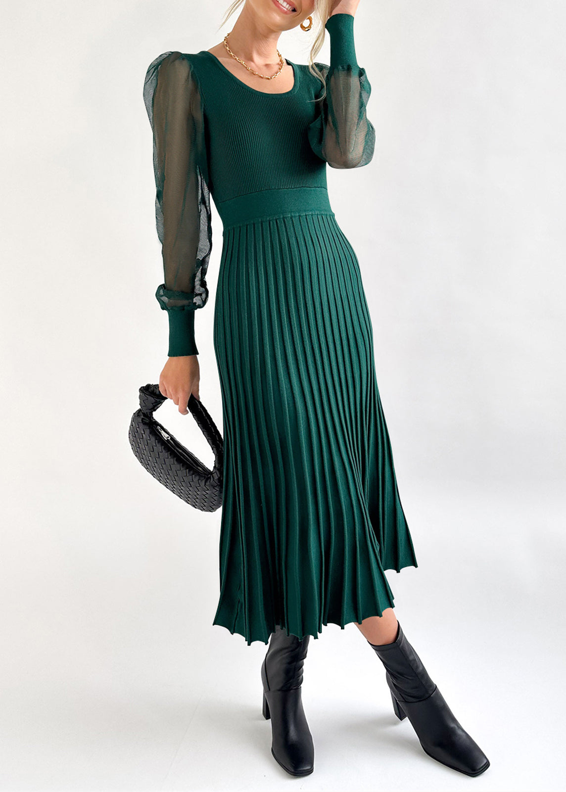Cakulo Women's Knit Dress Elegant Sheer Long Sleeve