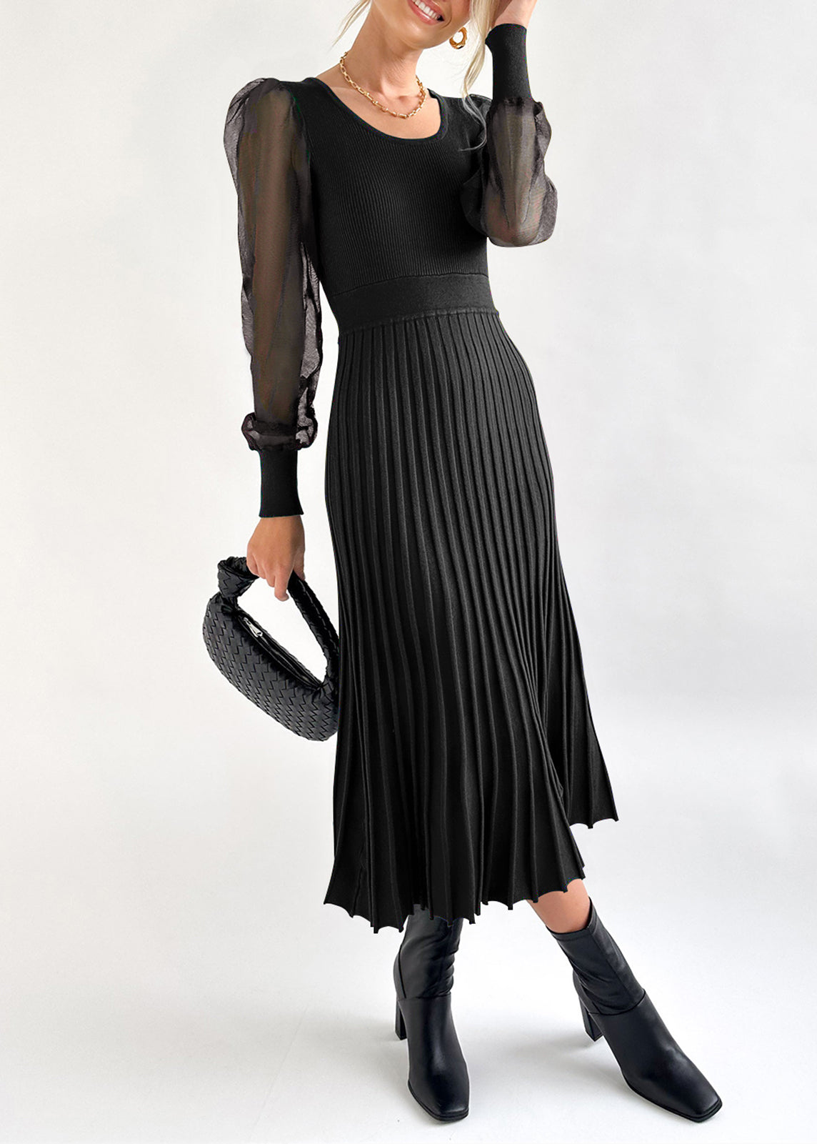 Cakulo Women's Knit Dress Elegant Sheer Long Sleeve