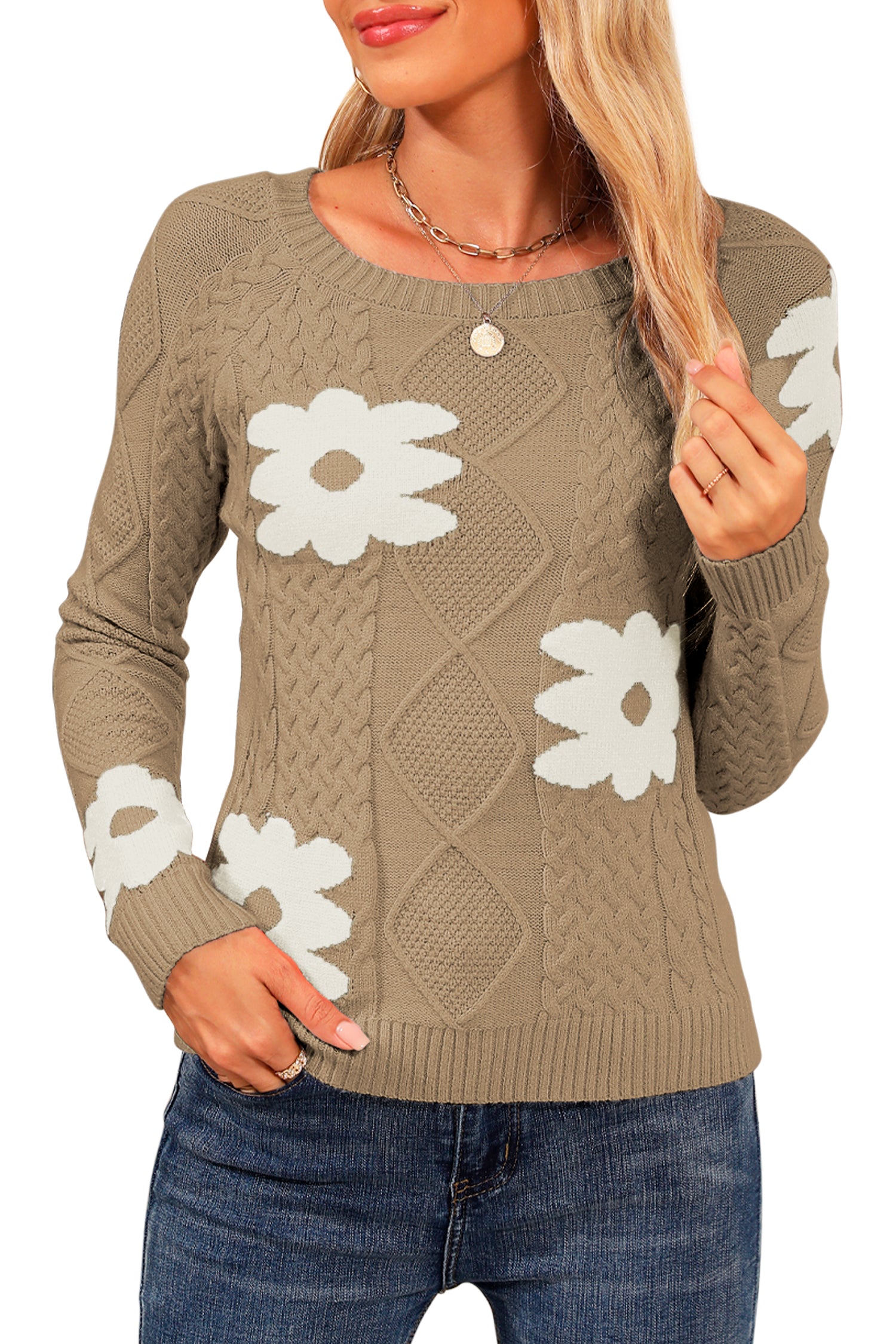 Cakulo Women's Cable Knit Flower Sweater