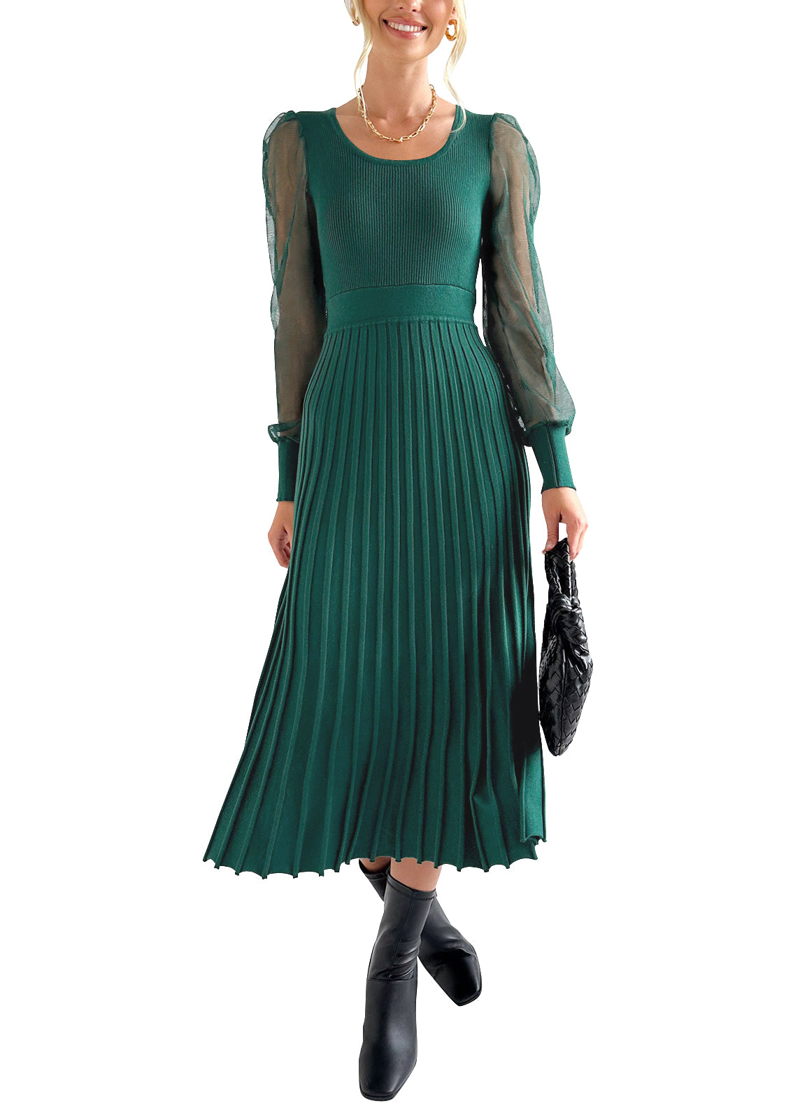 Cakulo Women's Knit Dress Elegant Sheer Long Sleeve
