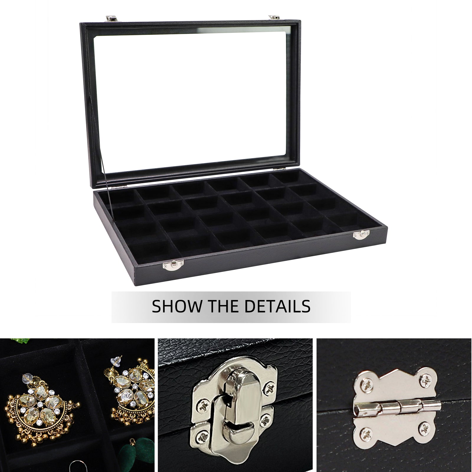 Display Box Black Jewelry Storage Box with Clear Lid Holds Multiple
