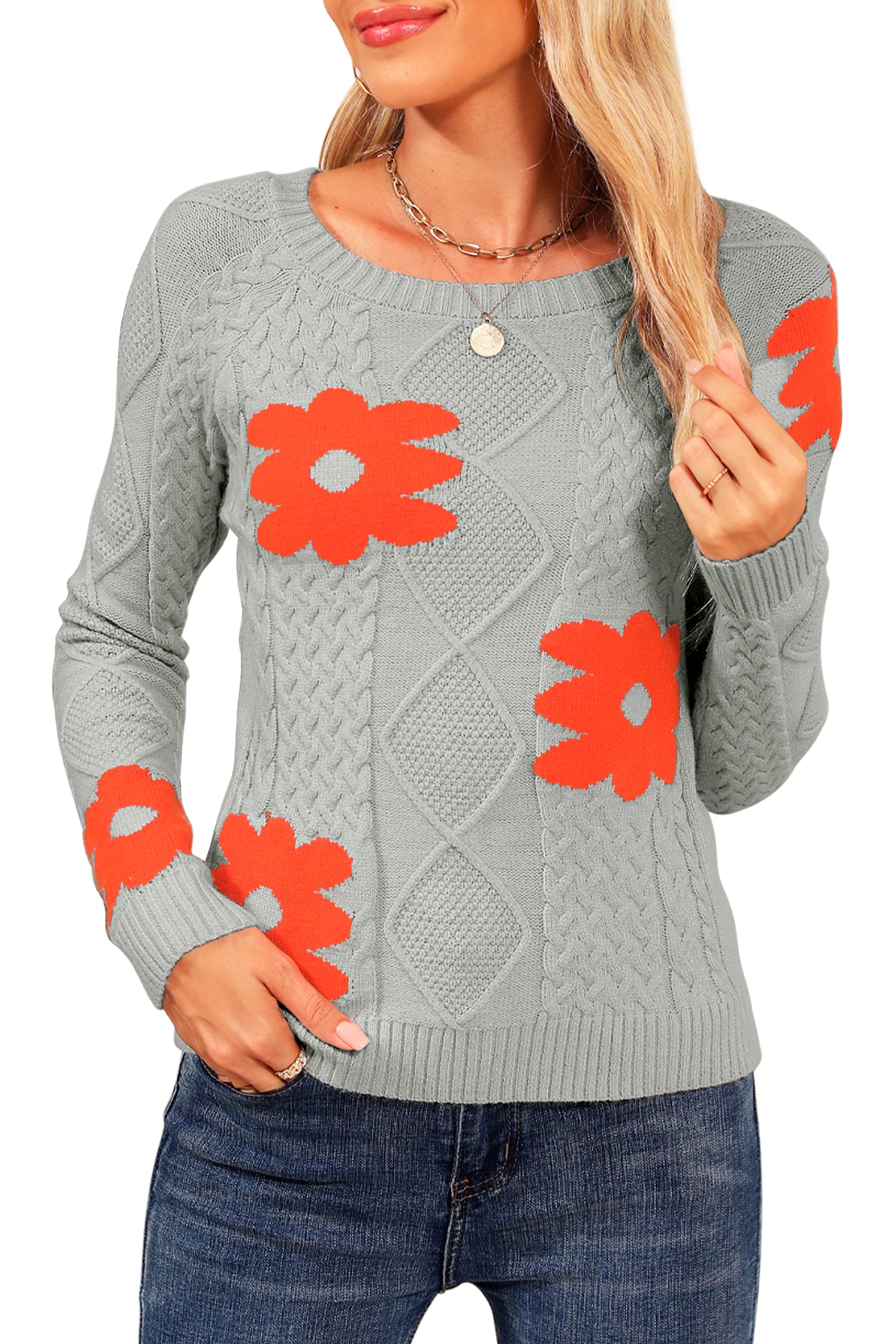 Cakulo Women's Cable Knit Flower Sweater