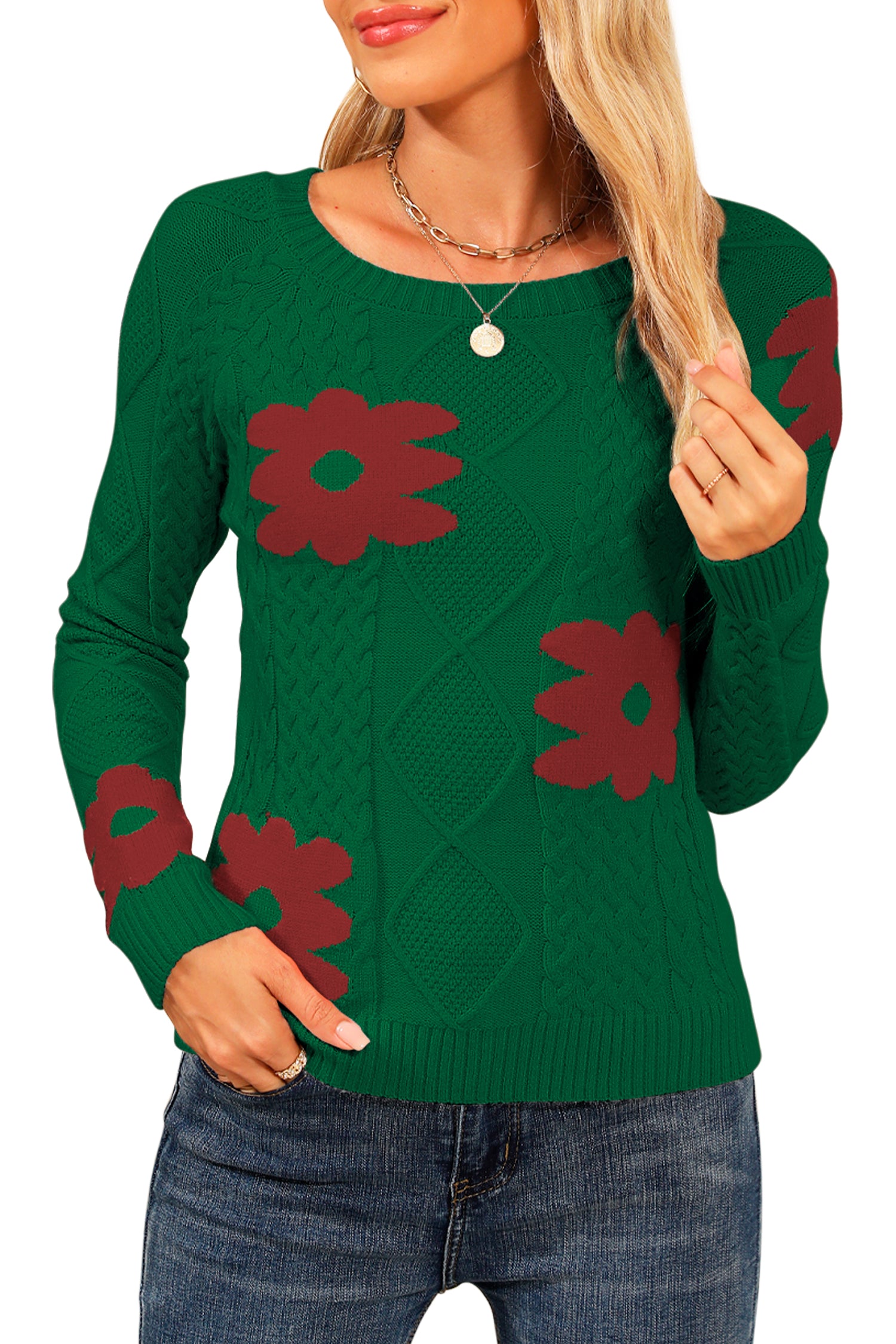 Cakulo Women's Cable Knit Flower Sweater