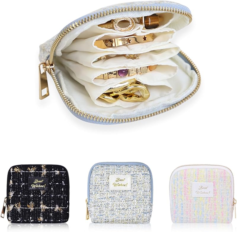 Portable Travel Jewelry Case Pouches for Crystals Bracelets Rings—White Tassel