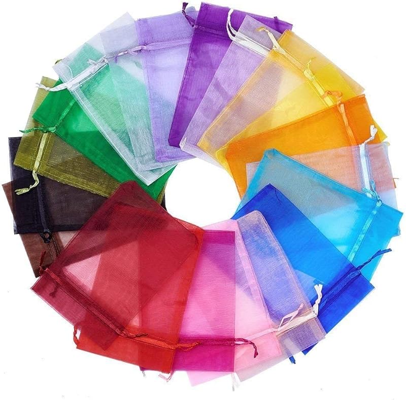 100pcs Grey Organza Bags 5x7in Drawstring Jewelry Party Wedding Favors