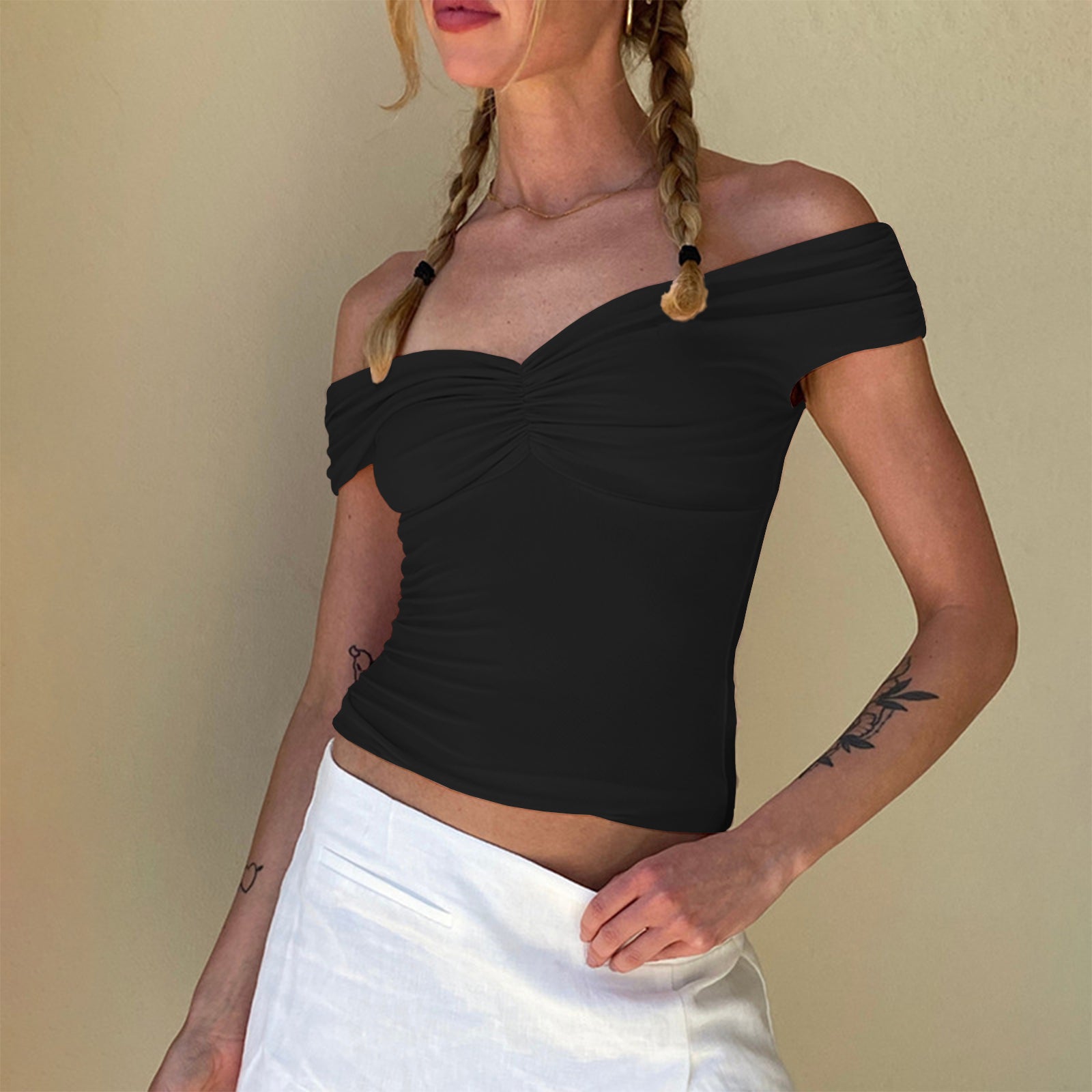 Cakulo Women's Sexy Y2K Off-Shoulder Sleeveless Crop Top