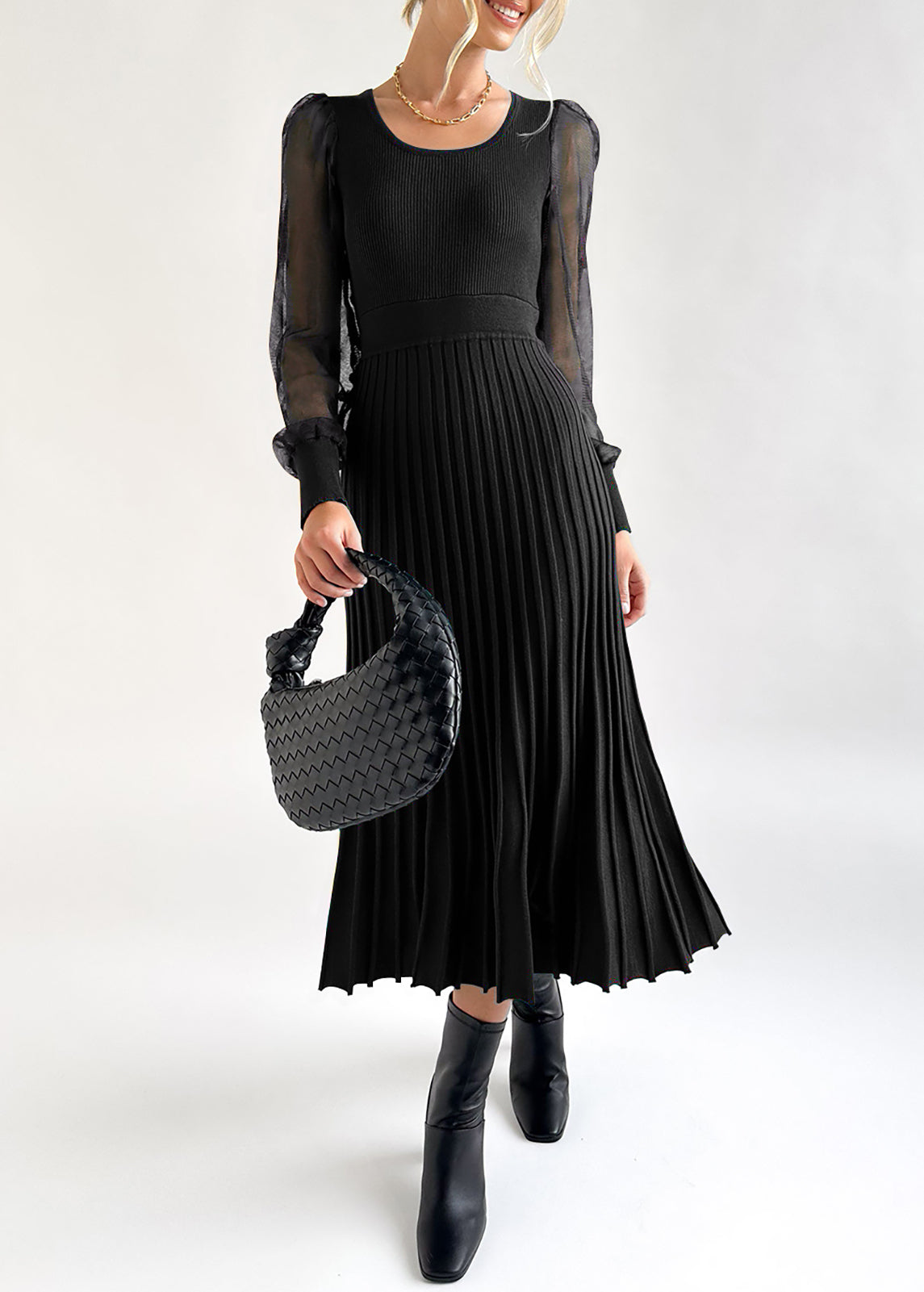 Cakulo Women's Knit Dress Elegant Sheer Long Sleeve