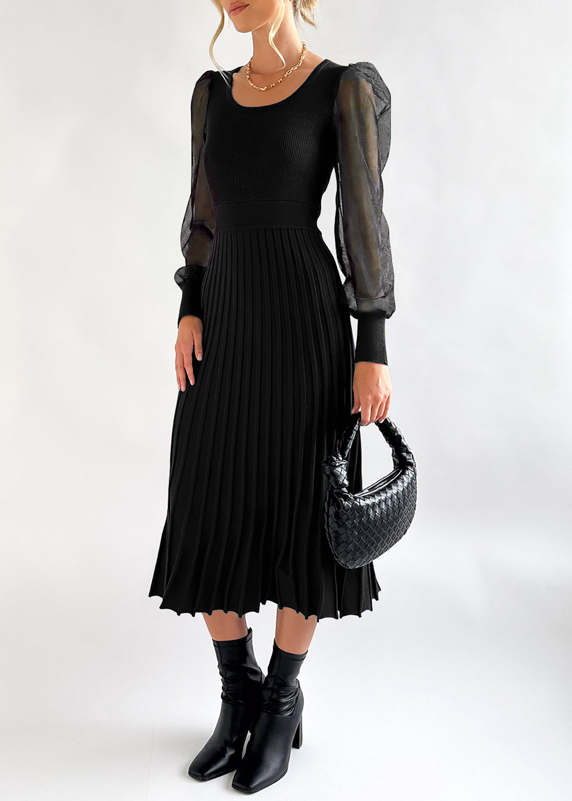 Cakulo Women's Knit Dress Elegant Sheer Long Sleeve