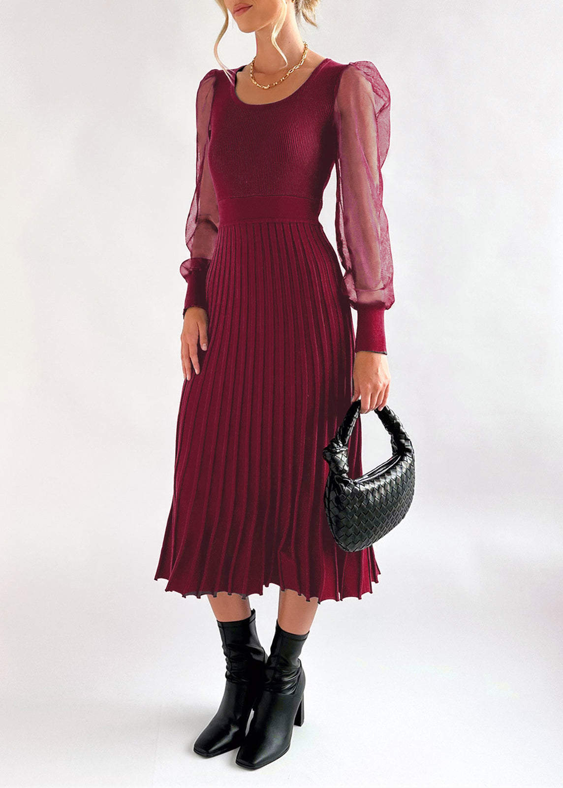 Cakulo Women's Knit Dress Elegant Sheer Long Sleeve