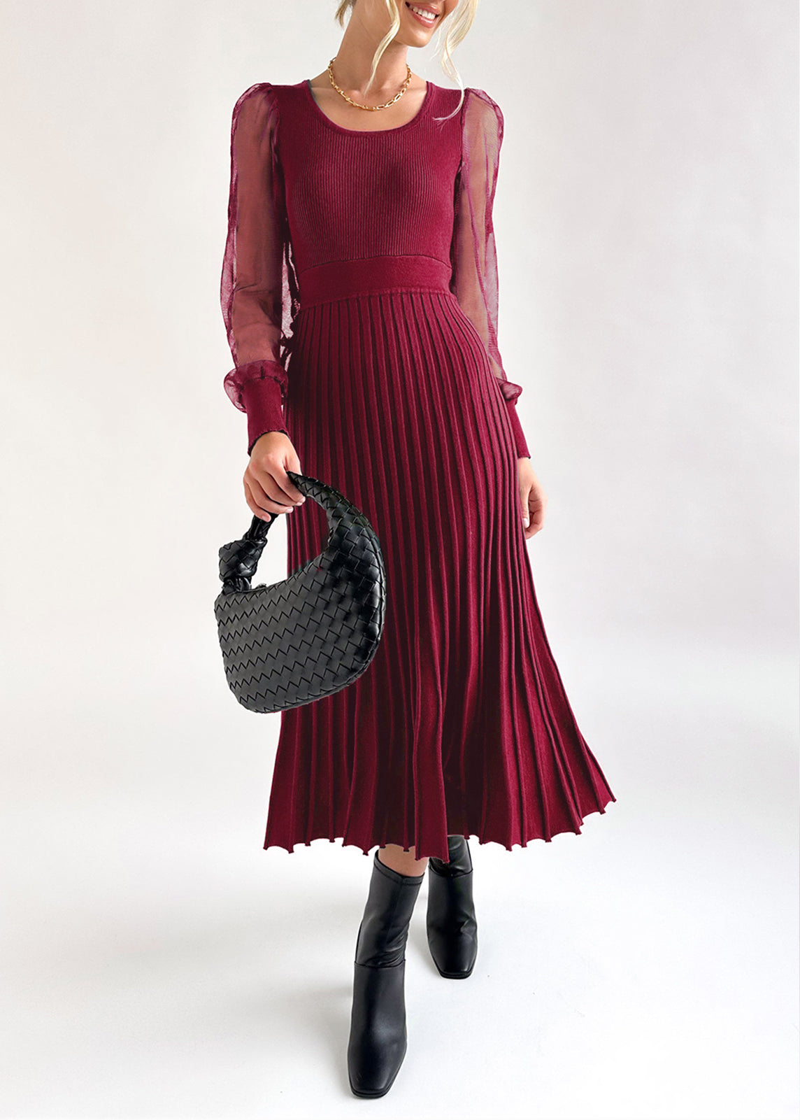 Cakulo Women's Knit Dress Elegant Sheer Long Sleeve