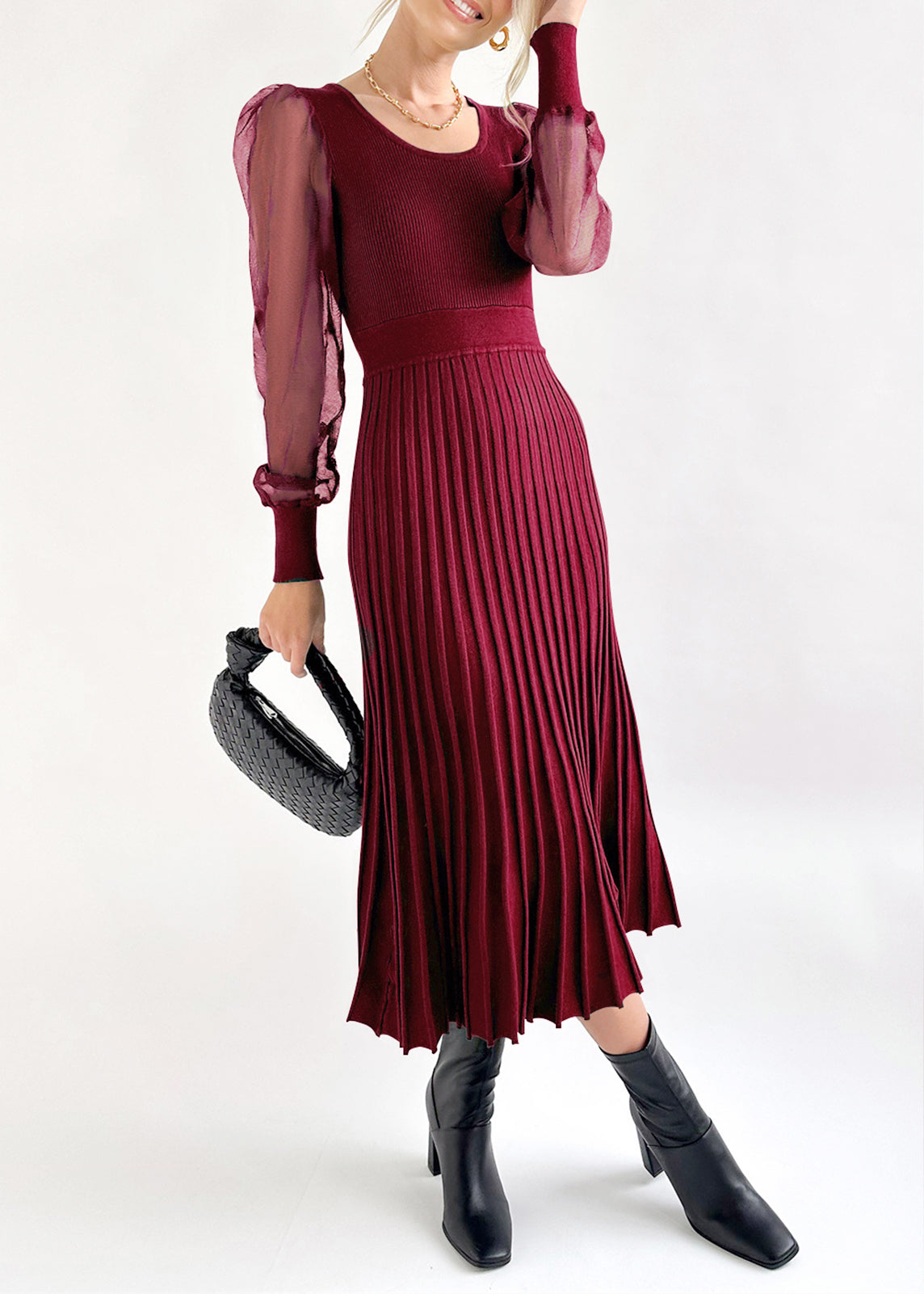 Cakulo Women's Knit Dress Elegant Sheer Long Sleeve