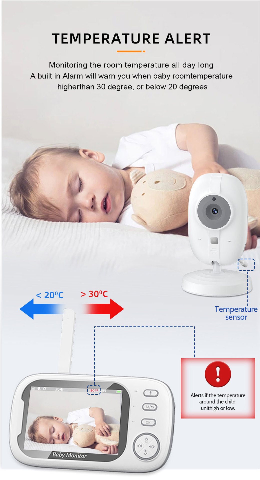3.5inch Baby Monitor Caregiver Baby Monitor 603 Upgraded Model with Camera