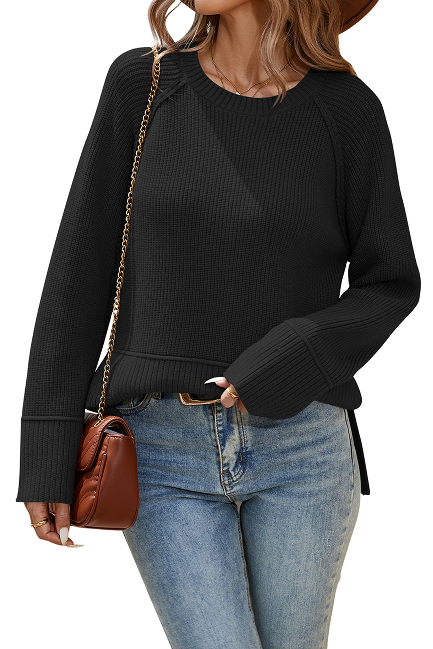 Cakulo Women's Fall Oversized Ribbed Crew Neck Sweater