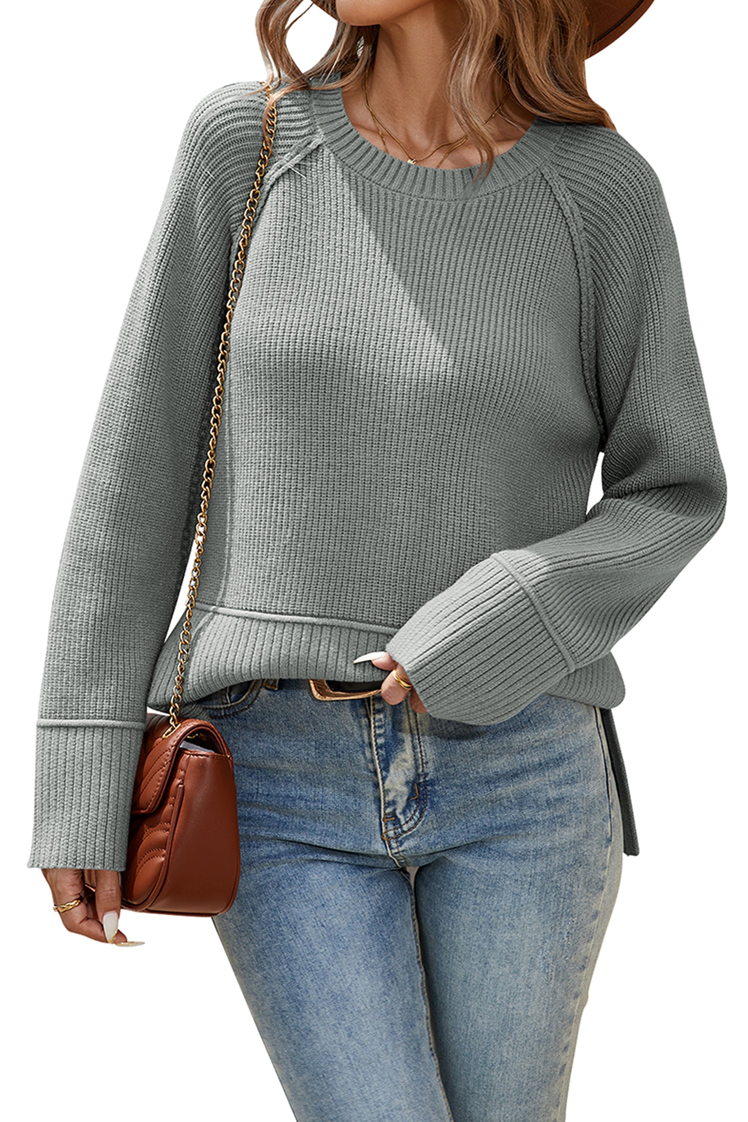 Cakulo Women's Fall Oversized Ribbed Crew Neck Sweater