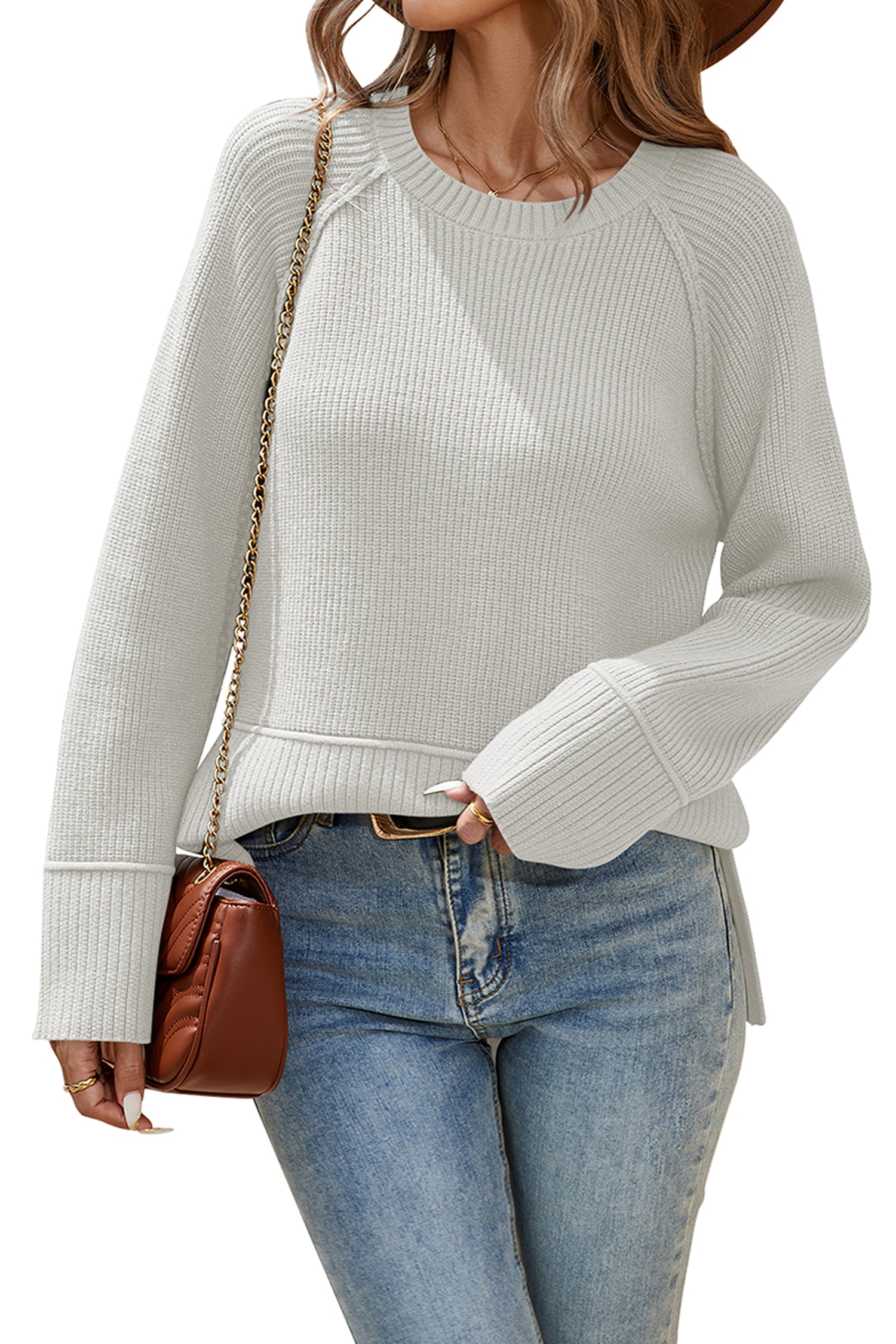 Cakulo Women's Fall Oversized Ribbed Crew Neck Sweater