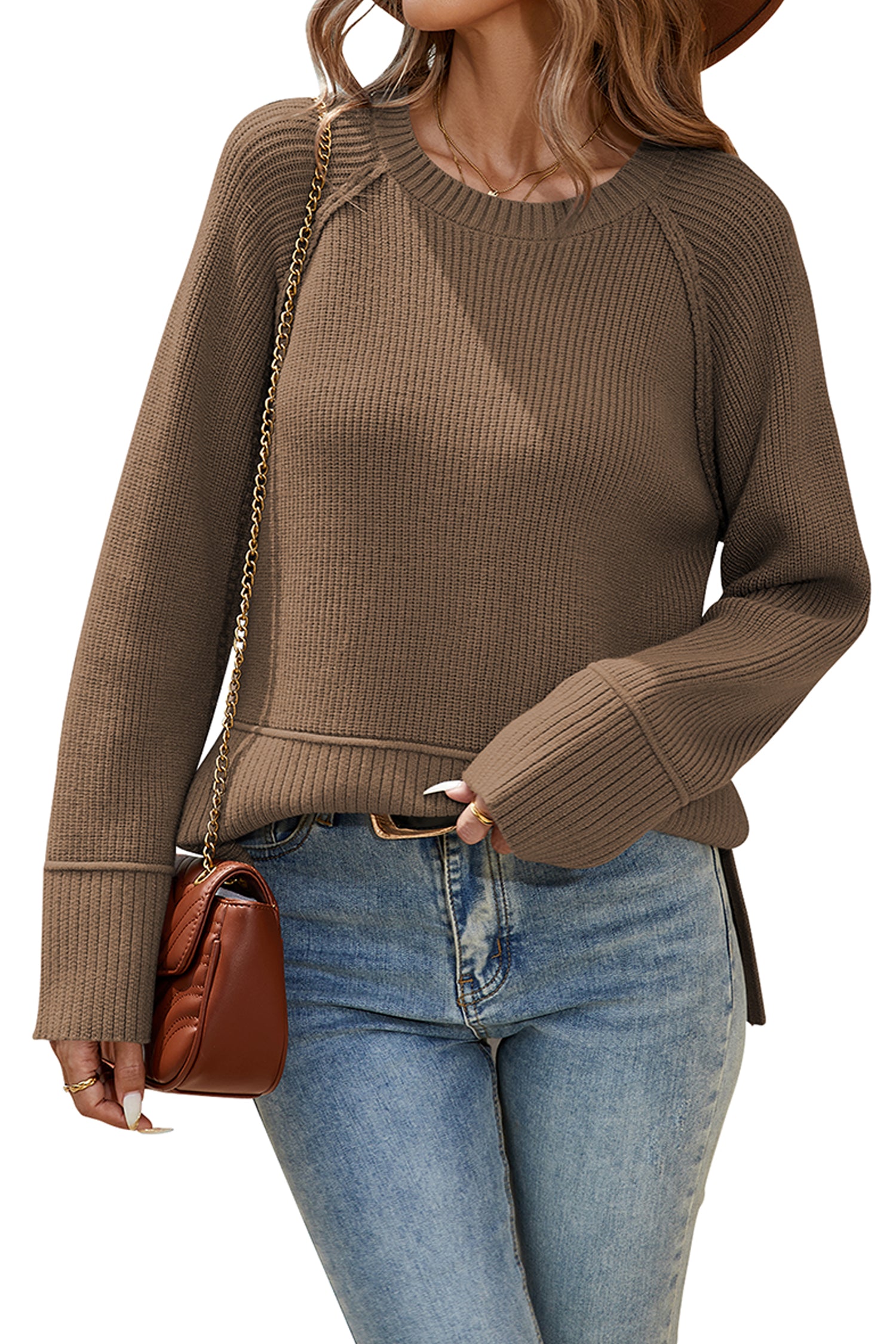 Cakulo Women's Fall Oversized Ribbed Crew Neck Sweater