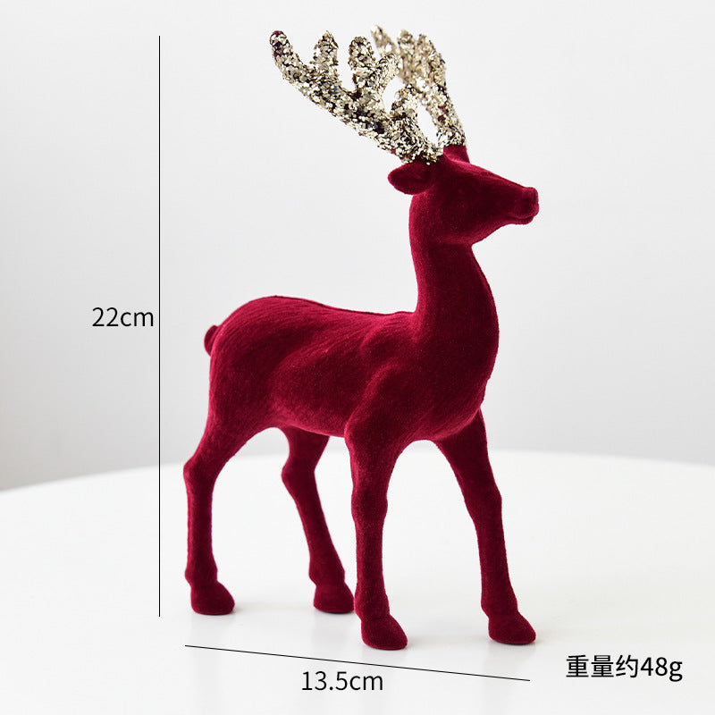 Christmas Decoration Reindeer Desktop Ornament Christmas Tree Decoration Hanging Decoration Glitter Wine Red Flocked Reindeer Pendant