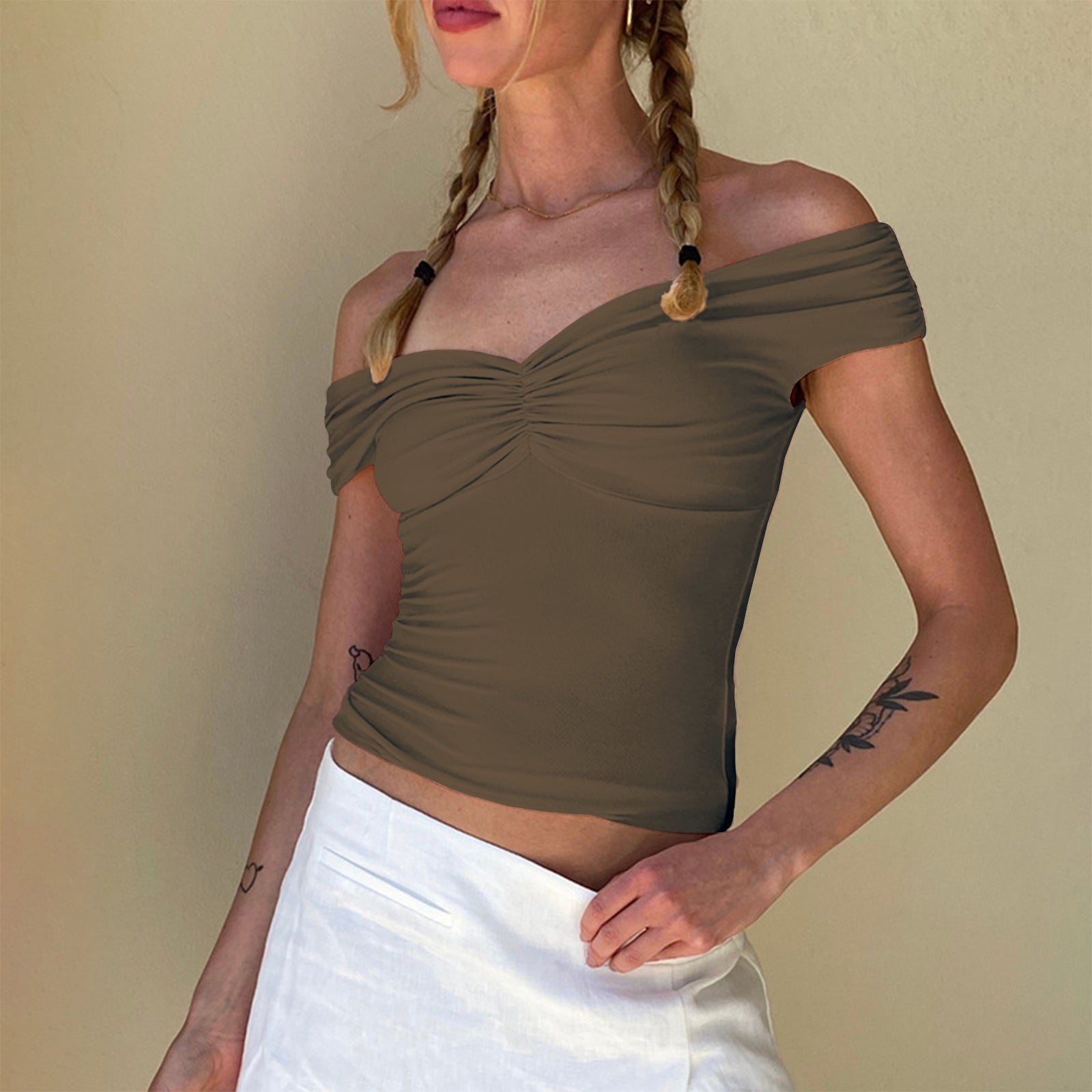 Cakulo Women's Sexy Y2K Off-Shoulder Sleeveless Crop Top