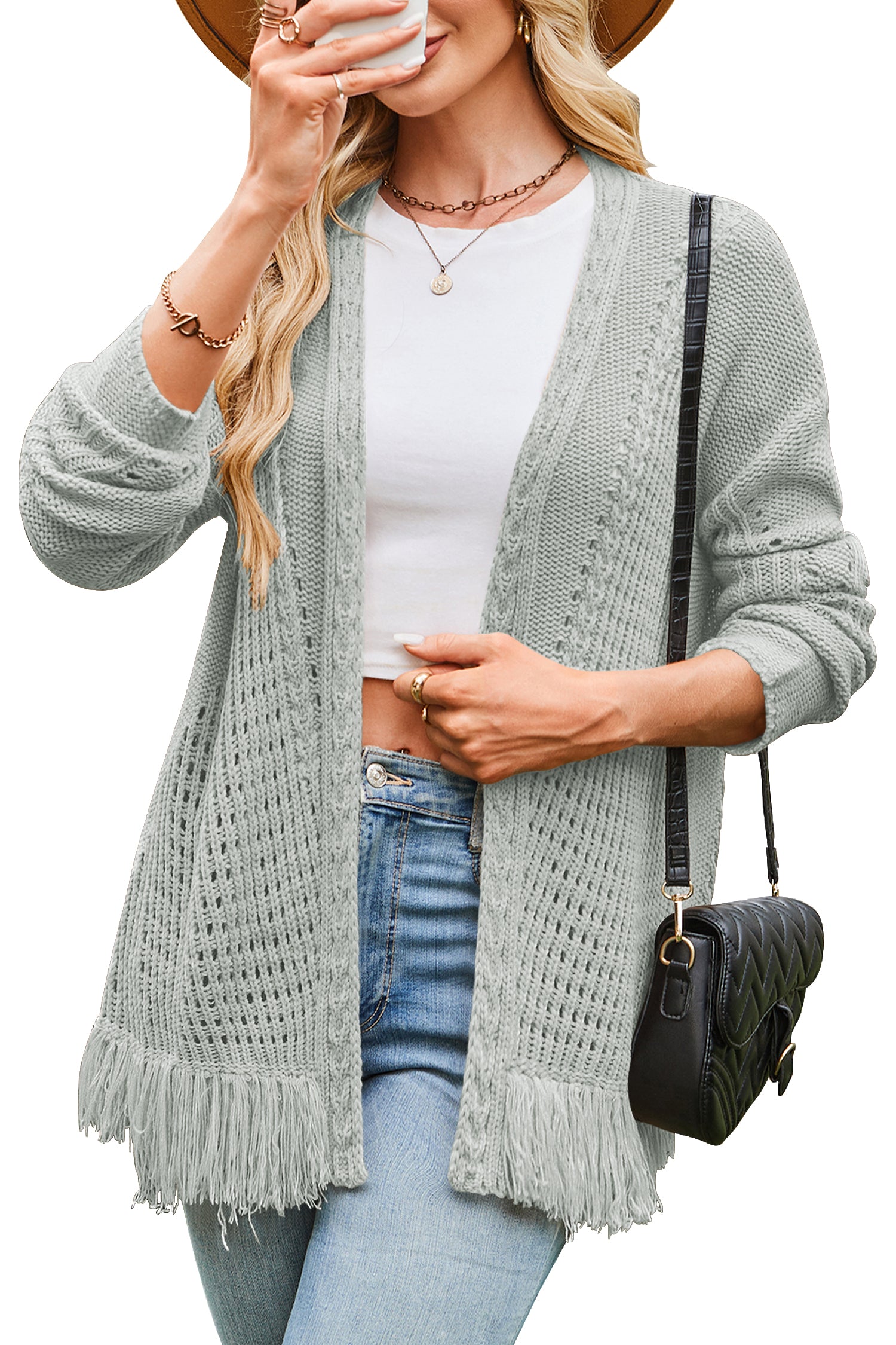 Cakulo Womens 2025 Crochet Fringe Cardigan: Lightweight, Open Front Kimono Knit