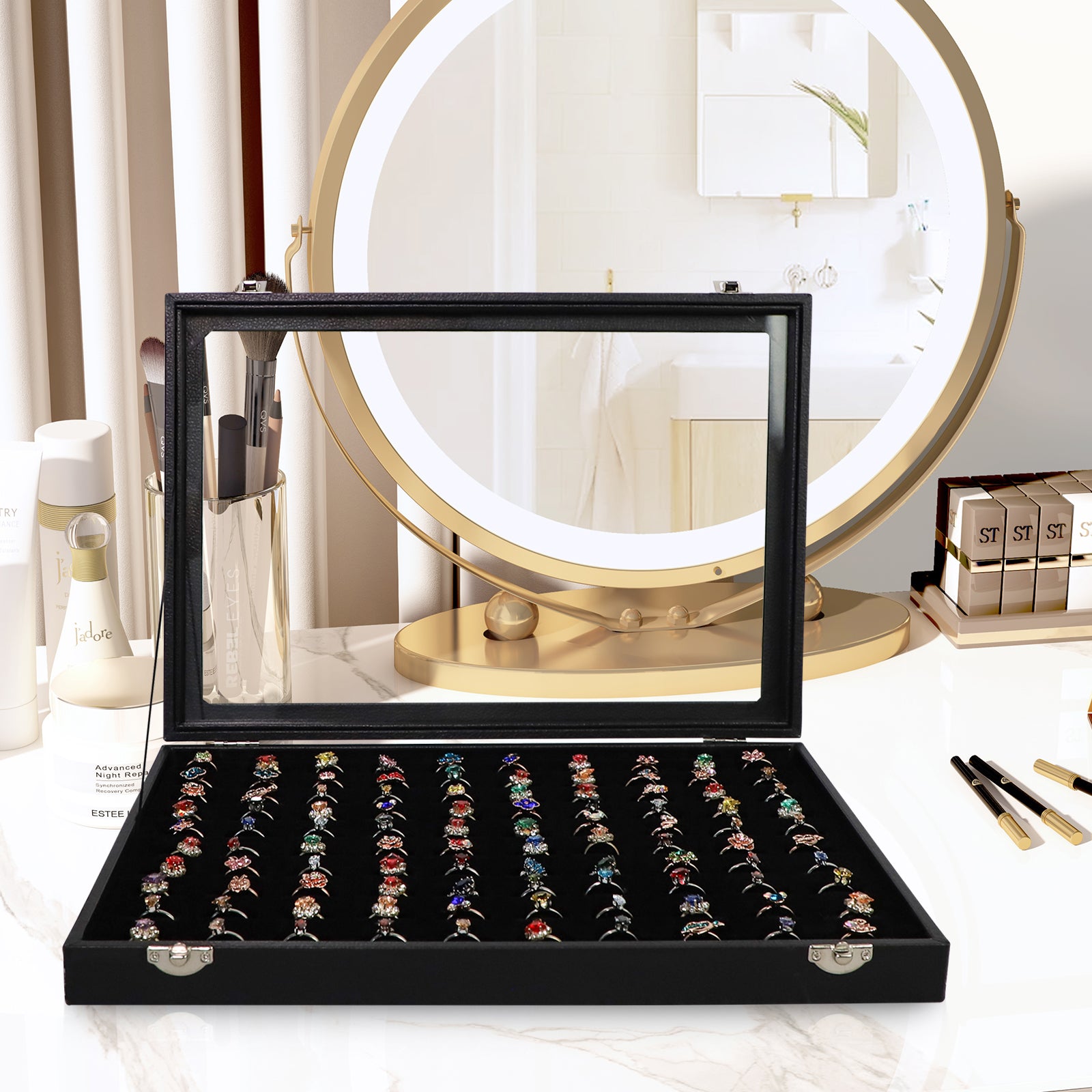Display Box Black Jewelry Storage Box with Clear Lid Holds Multiple