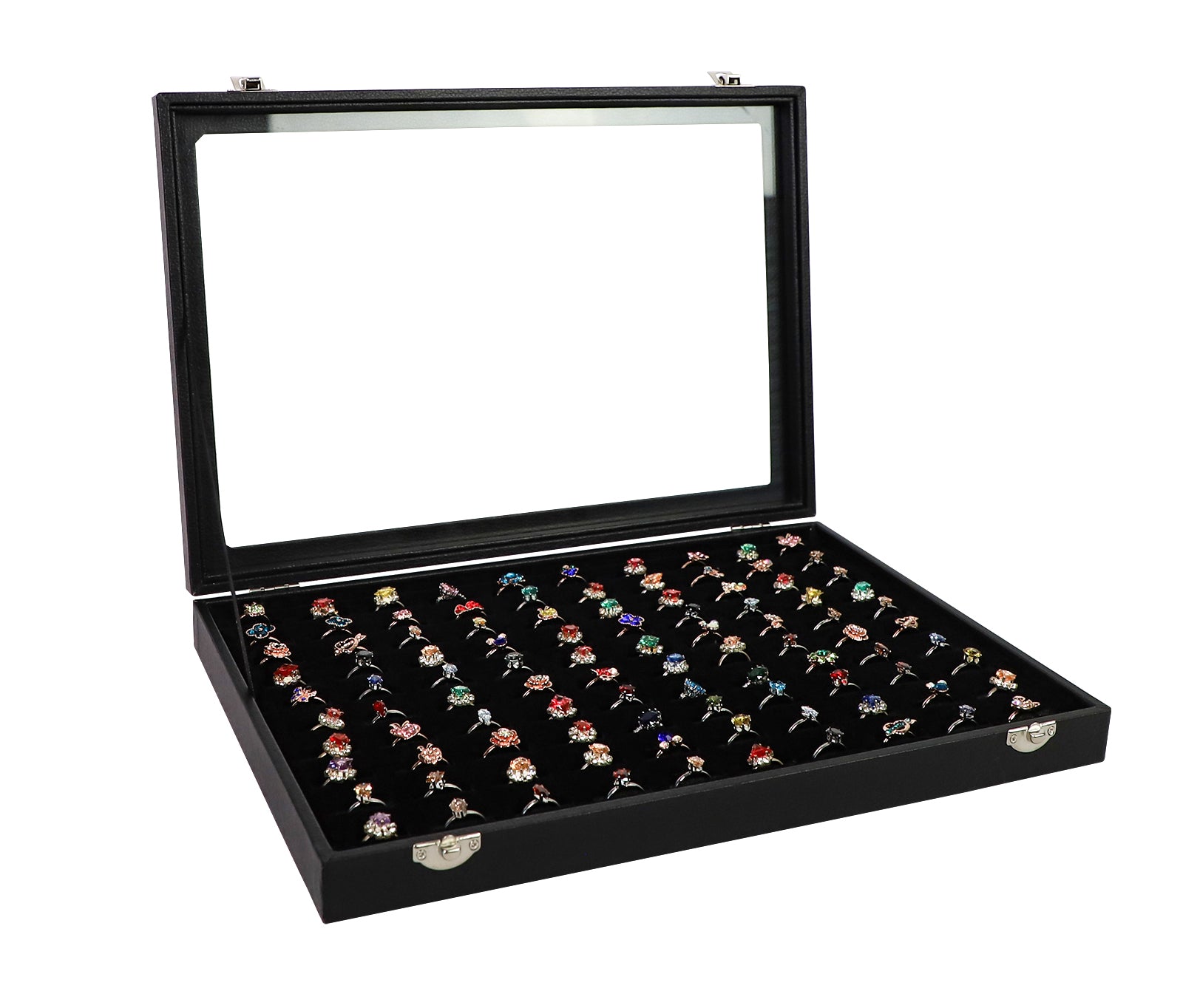 Display Box Black Jewelry Storage Box with Clear Lid Holds Multiple