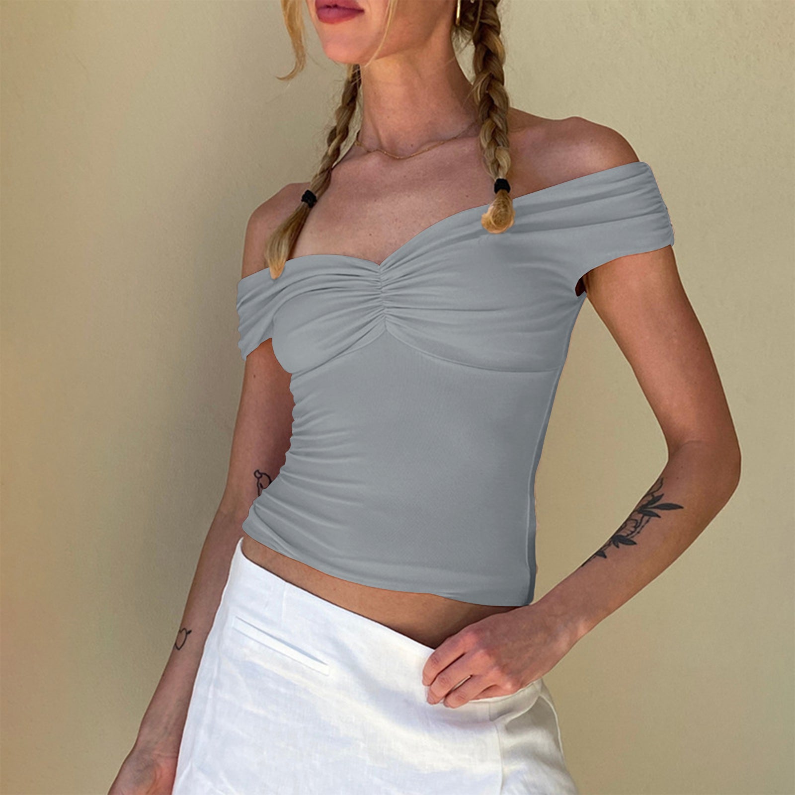 Cakulo Women's Sexy Y2K Off-Shoulder Sleeveless Crop Top