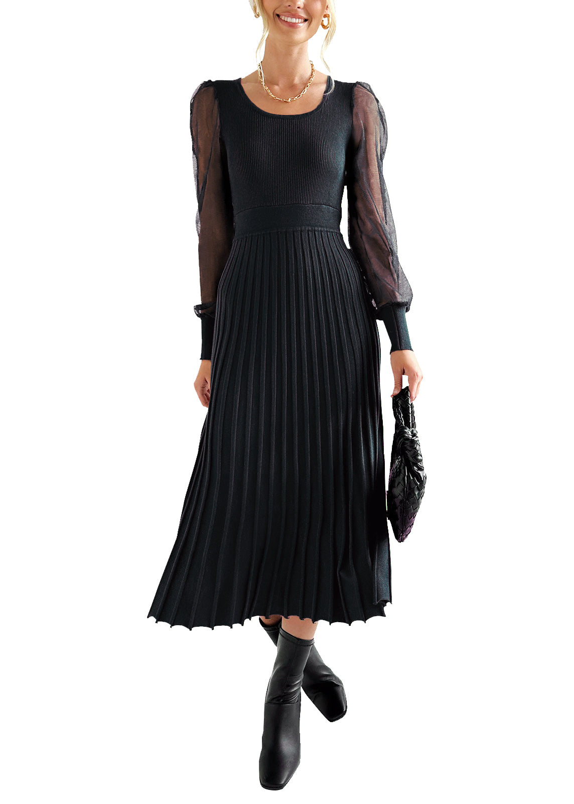Cakulo Women's Knit Dress Elegant Sheer Long Sleeve