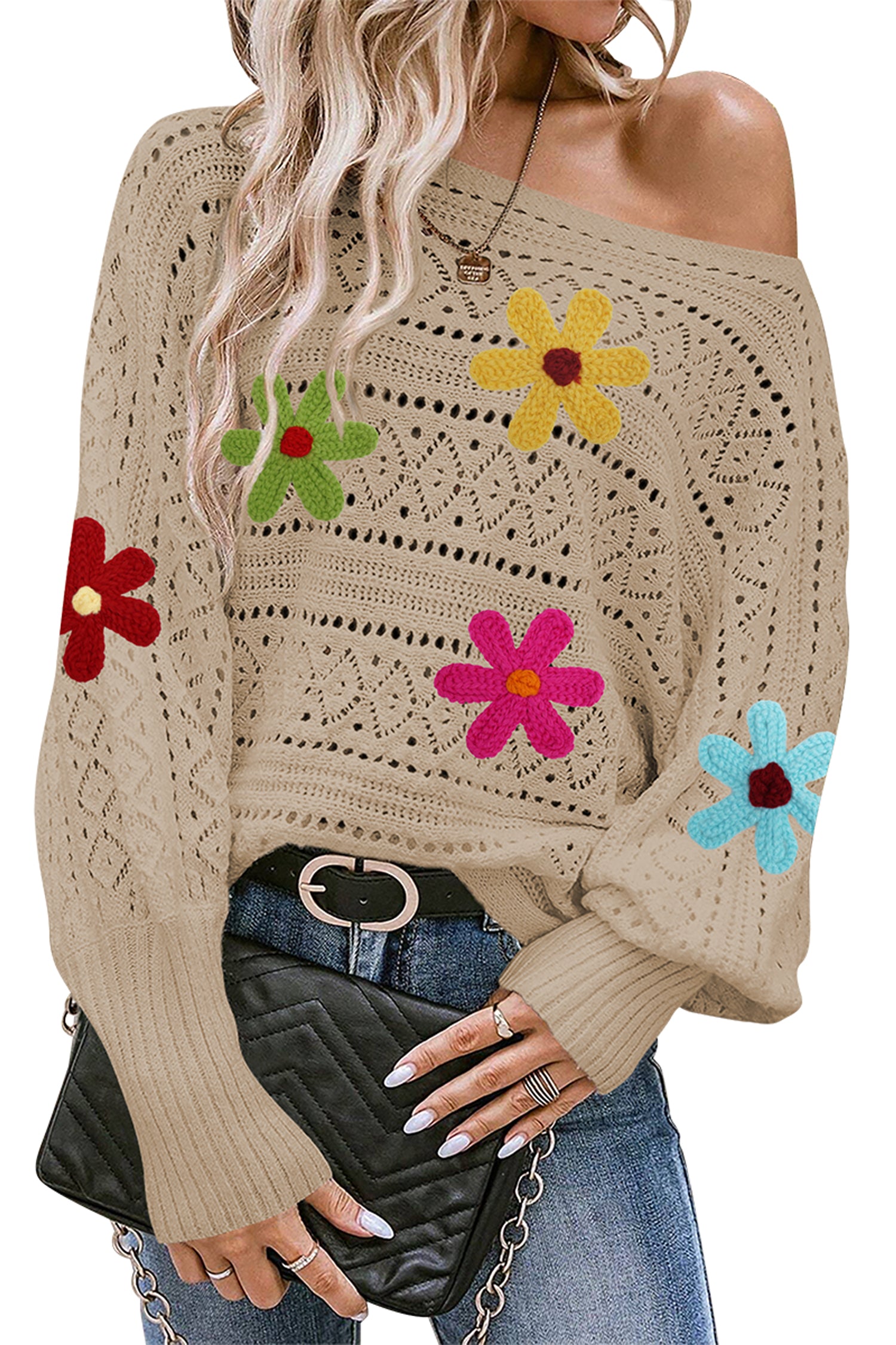 Cakulo Women's Off-Shoulder Batwing Sweater