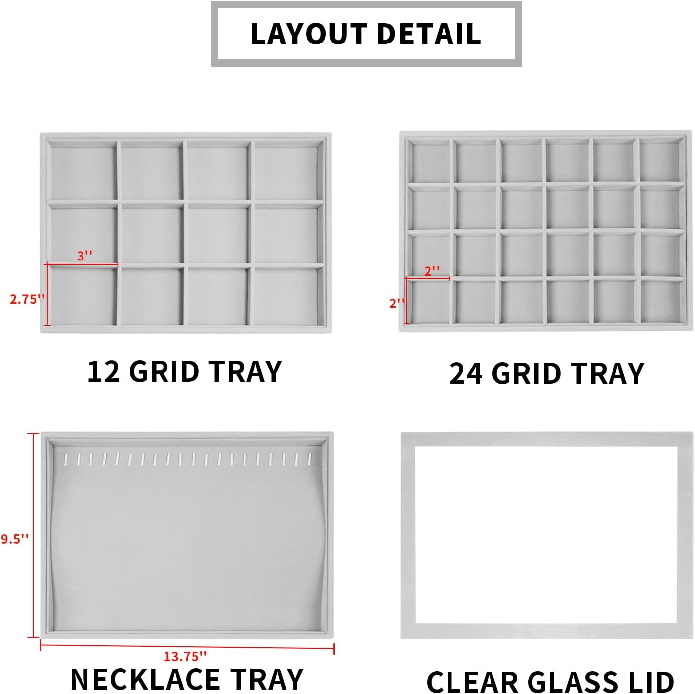 Organizer Set Velvet Tray with Lid Holds Rings Necklaces Bracelets