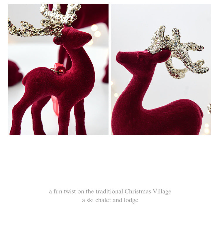 Christmas Decoration Reindeer Desktop Ornament Christmas Tree Decoration Hanging Decoration Glitter Wine Red Flocked Reindeer Pendant