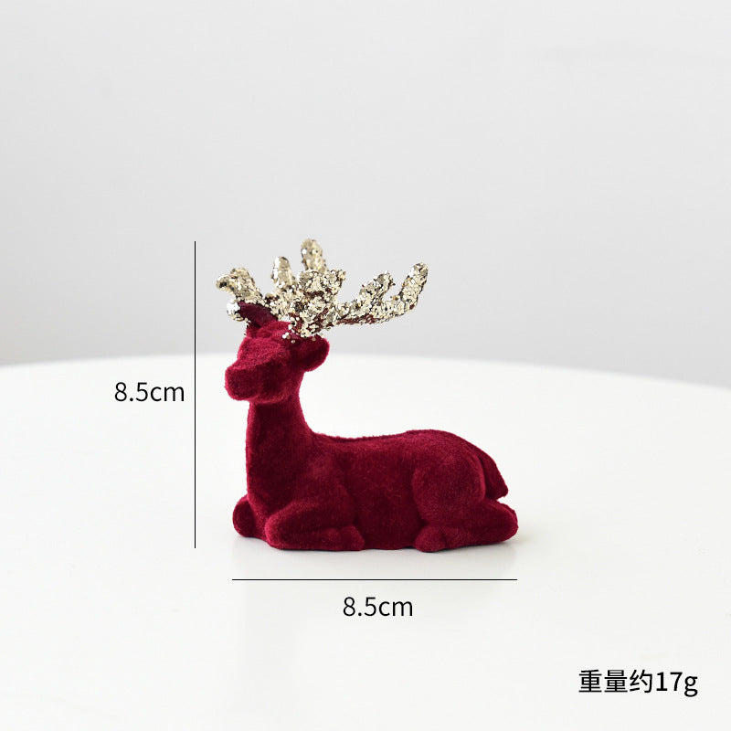 Christmas Decoration Reindeer Desktop Ornament Christmas Tree Decoration Hanging Decoration Glitter Wine Red Flocked Reindeer Pendant