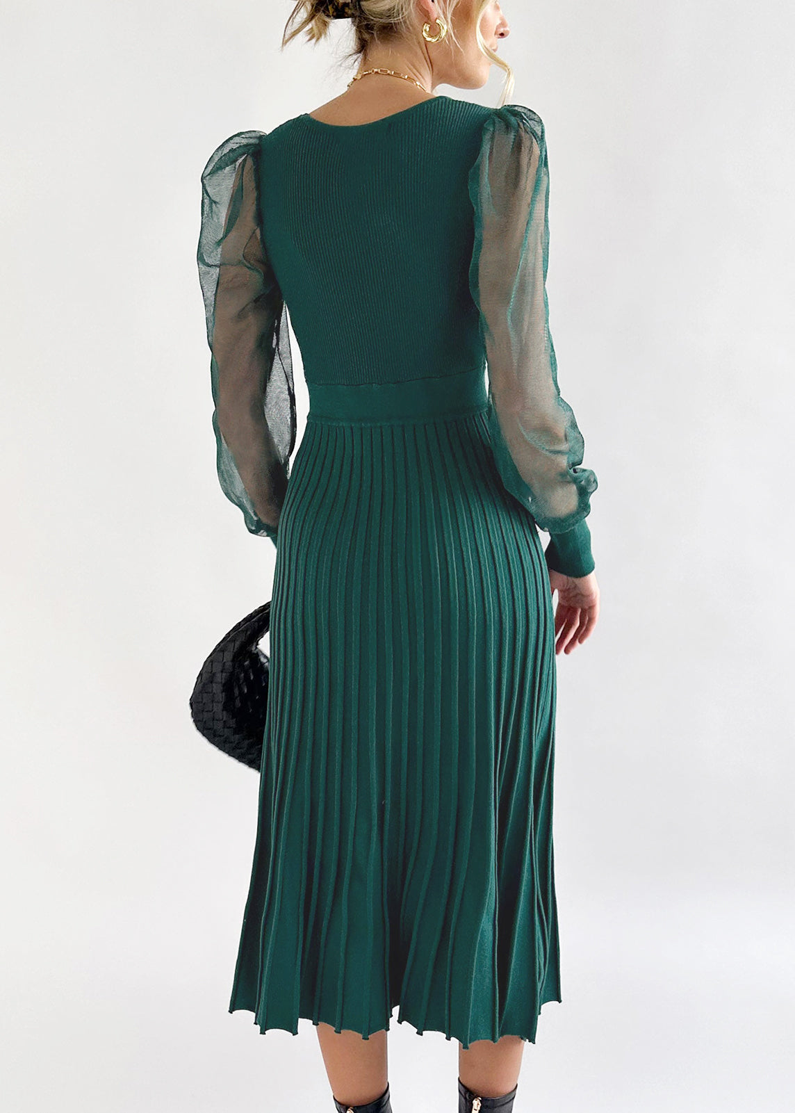 Cakulo Women's Knit Dress Elegant Sheer Long Sleeve