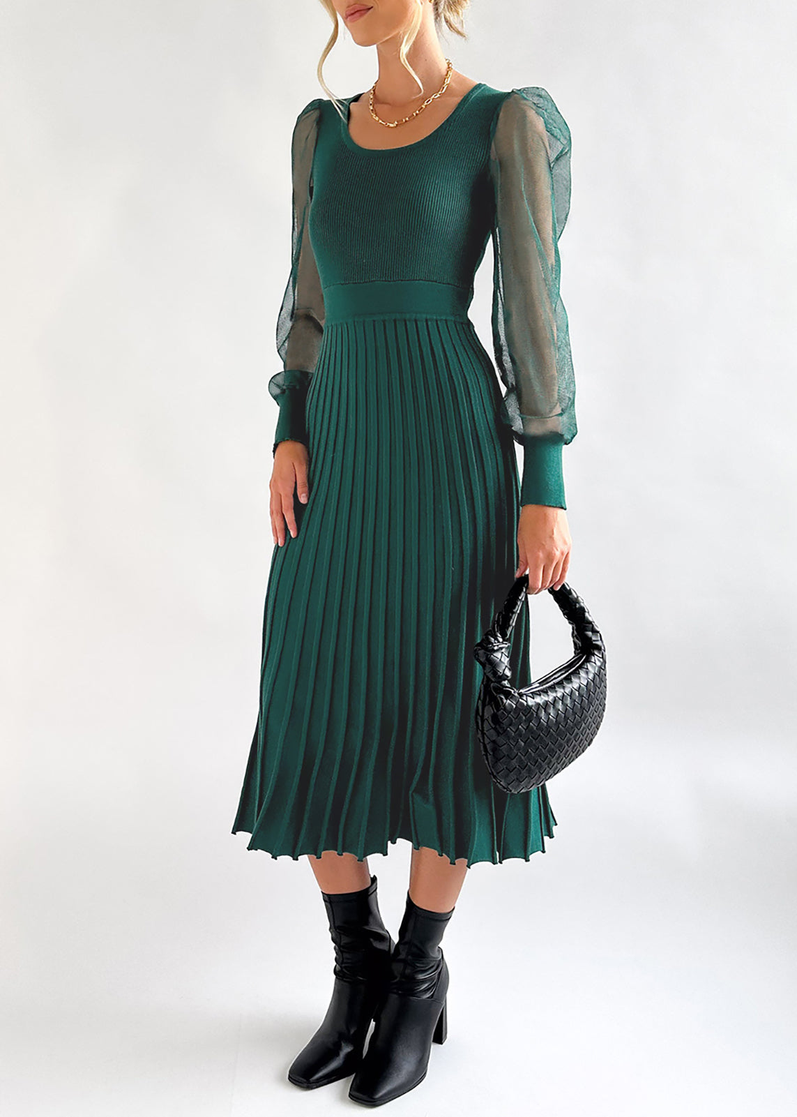Cakulo Women's Knit Dress Elegant Sheer Long Sleeve