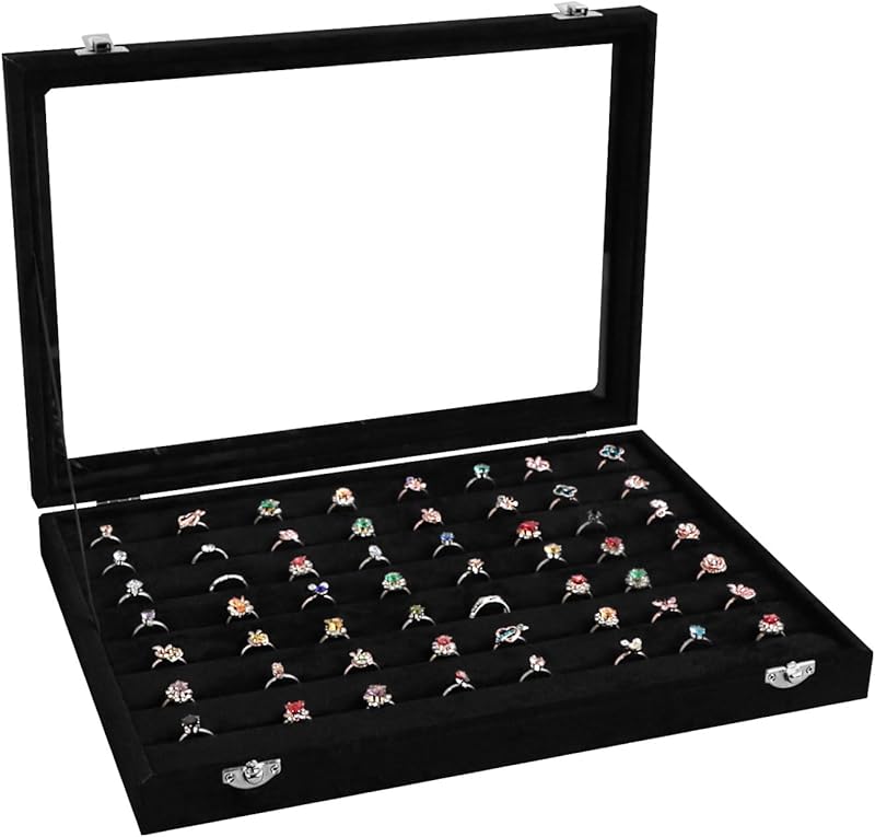 Velvet Jewelry Organizer Tray with Lid Holds Earrings Rings Bracelets for Dresser