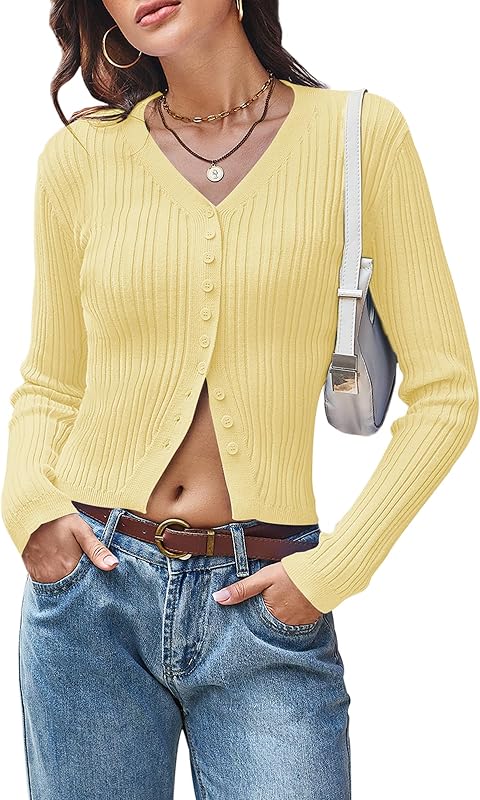 CAKULO Women Y2k Button V - Neck Slim Cropped Cardigan