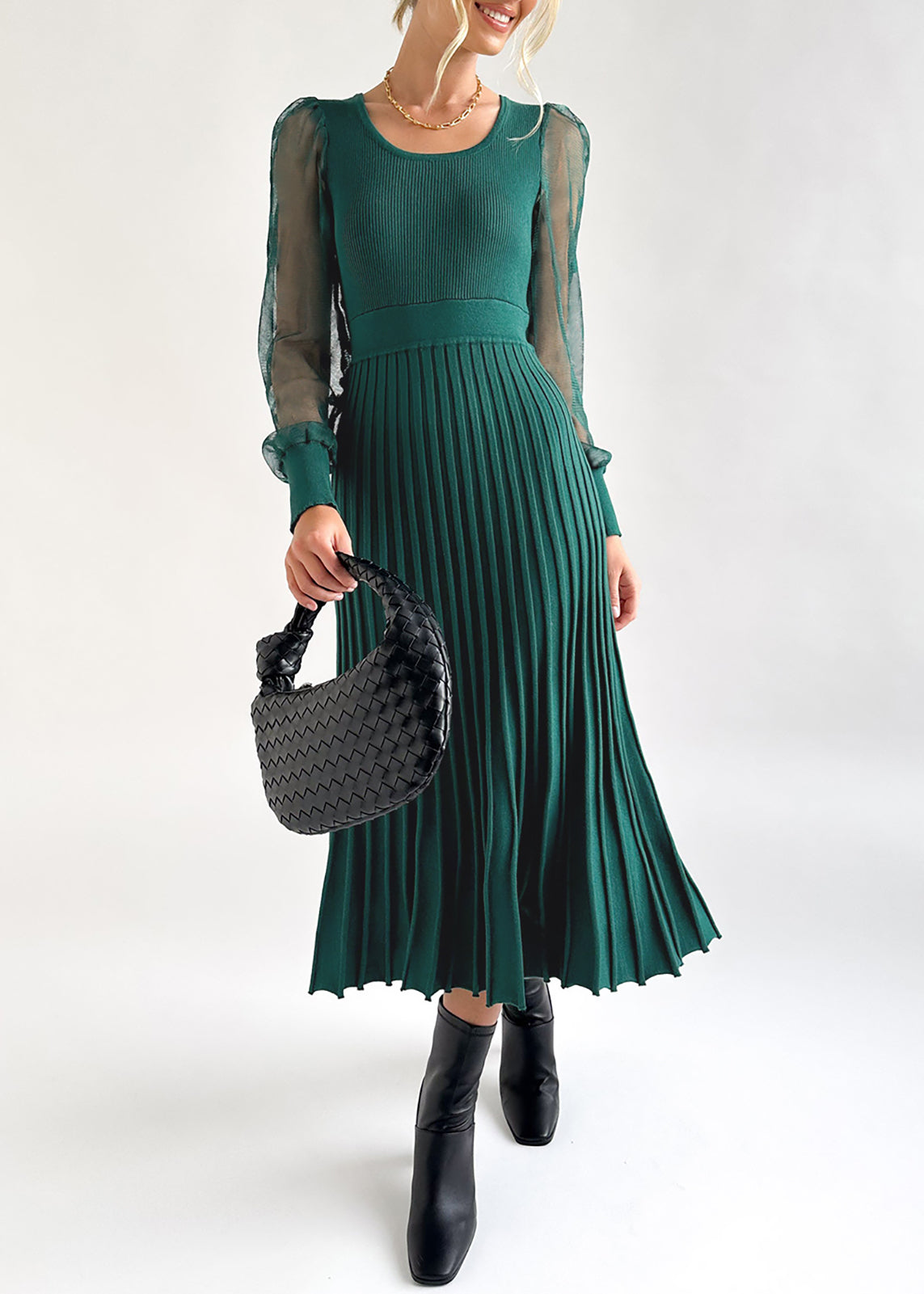Cakulo Women's Knit Dress Elegant Sheer Long Sleeve
